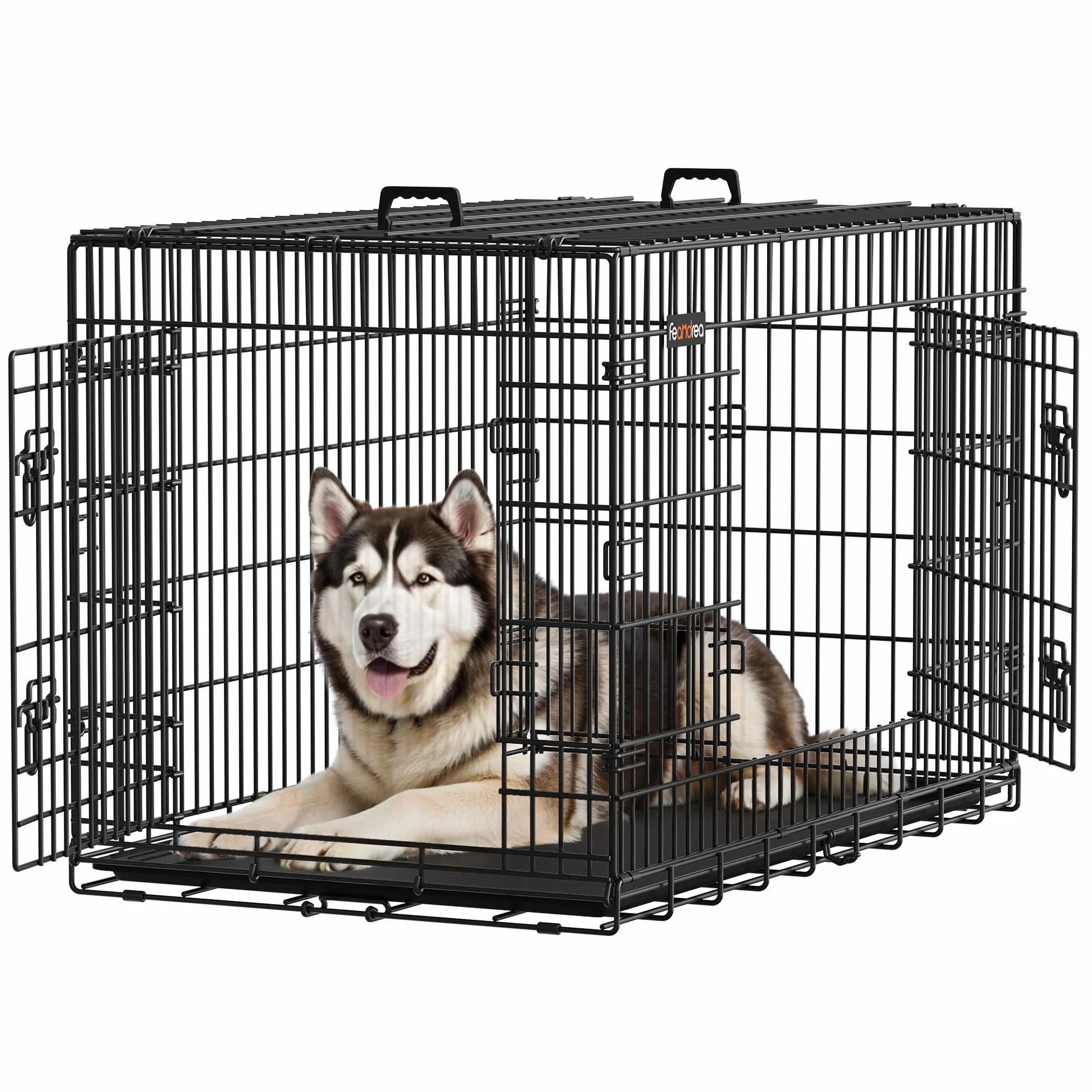 Feandrea Hundekäfig klappbar 2 Türen ausziehbare Kunststoffschale 122 x 74,5 x 80,5 cm XXL schwarz
