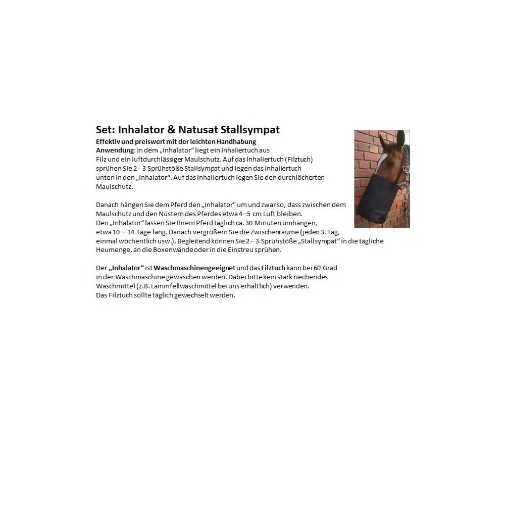 Natusat Set 1 Inhalator und Stallsympat 250 ml inkl. Sprüher - Für EIN angenehmes Pferdeboxenklima, Stallklima