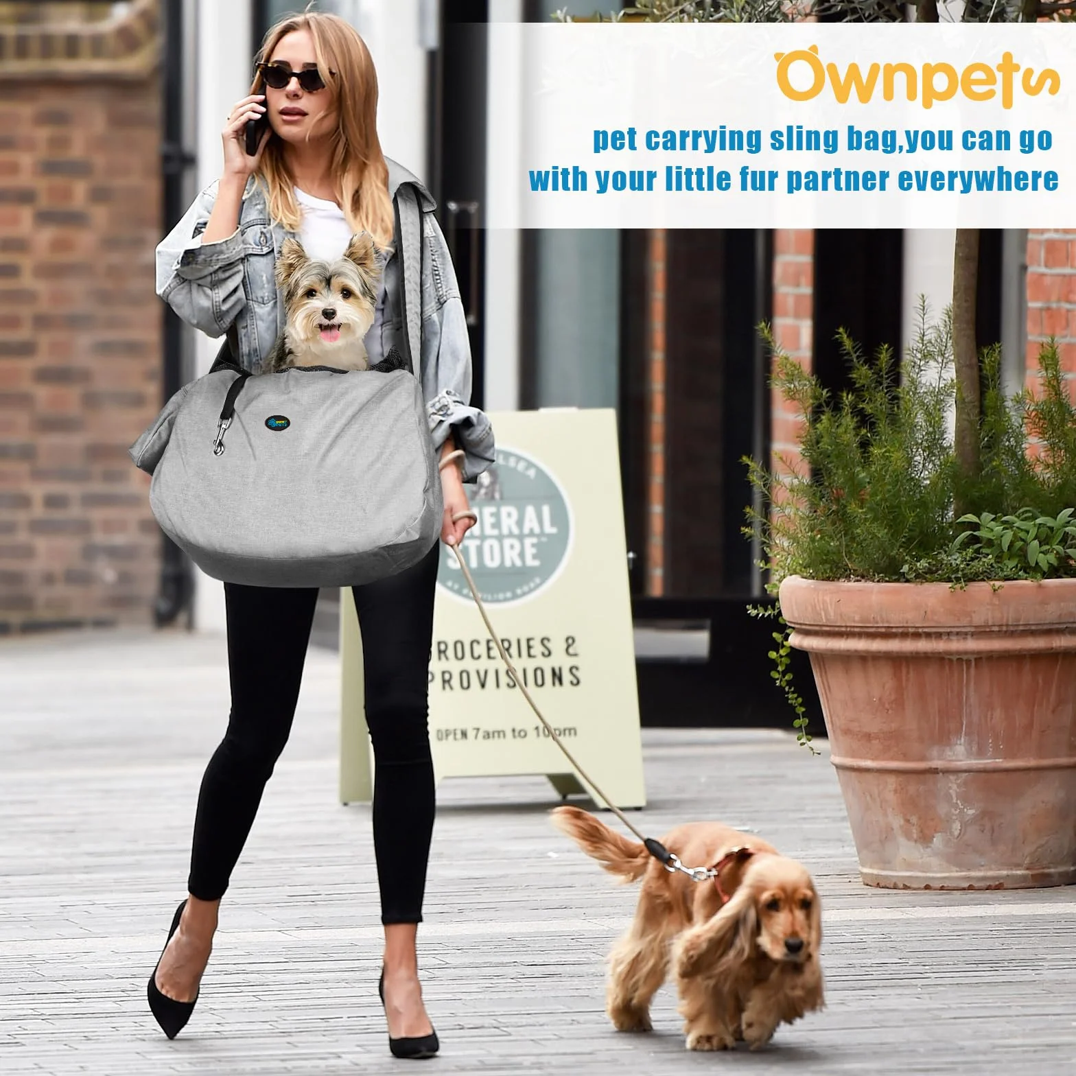 Ownpets Hundetragetasche, Hundetasche bis 11kg, Tragetuch Hund, Hundetasche mit verstellbarem Schultergurt und Fronttasche und Tasche Schulterpolster, 30 cm tief * 46,5 cm breit