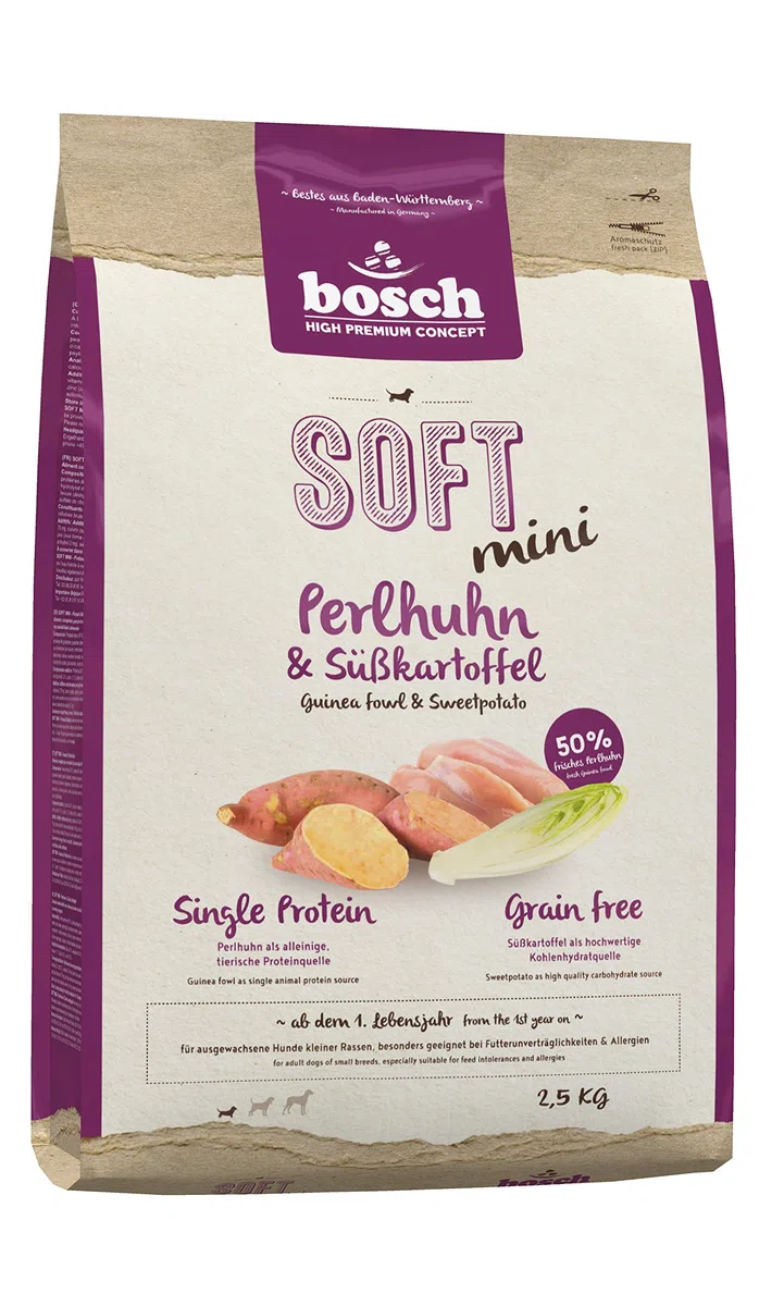 bosch HPC SOFT Mini Perlhuhn & Süßkartoffel | halbfeuchtes Hundefutter für ausgewachsene Hunde kleiner Rassen | 1 x 2.5 kg & HPC SOFT Hühnchen & Banane | 1 x 2.5 kg