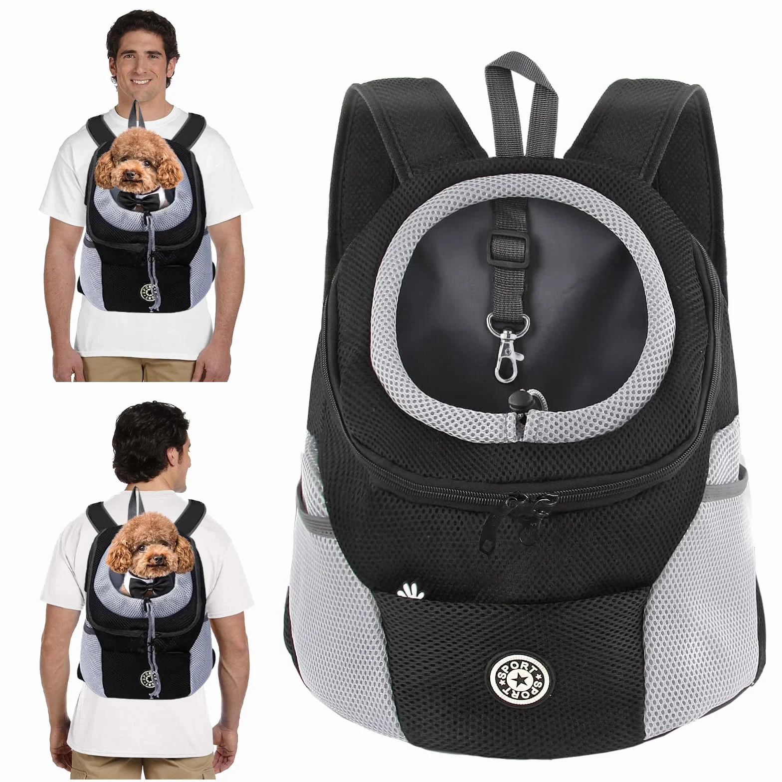 PETCUTE Hundetragerucksack,Verstellbarer Haustier Rucksack für Kleine Hunde und Katzen,Gepolsterter Schultergurt,Wasserdichter Boden,Atmungsaktiv,Haustier-Fronttasche mit Sicherheitshaken,zum Wandern