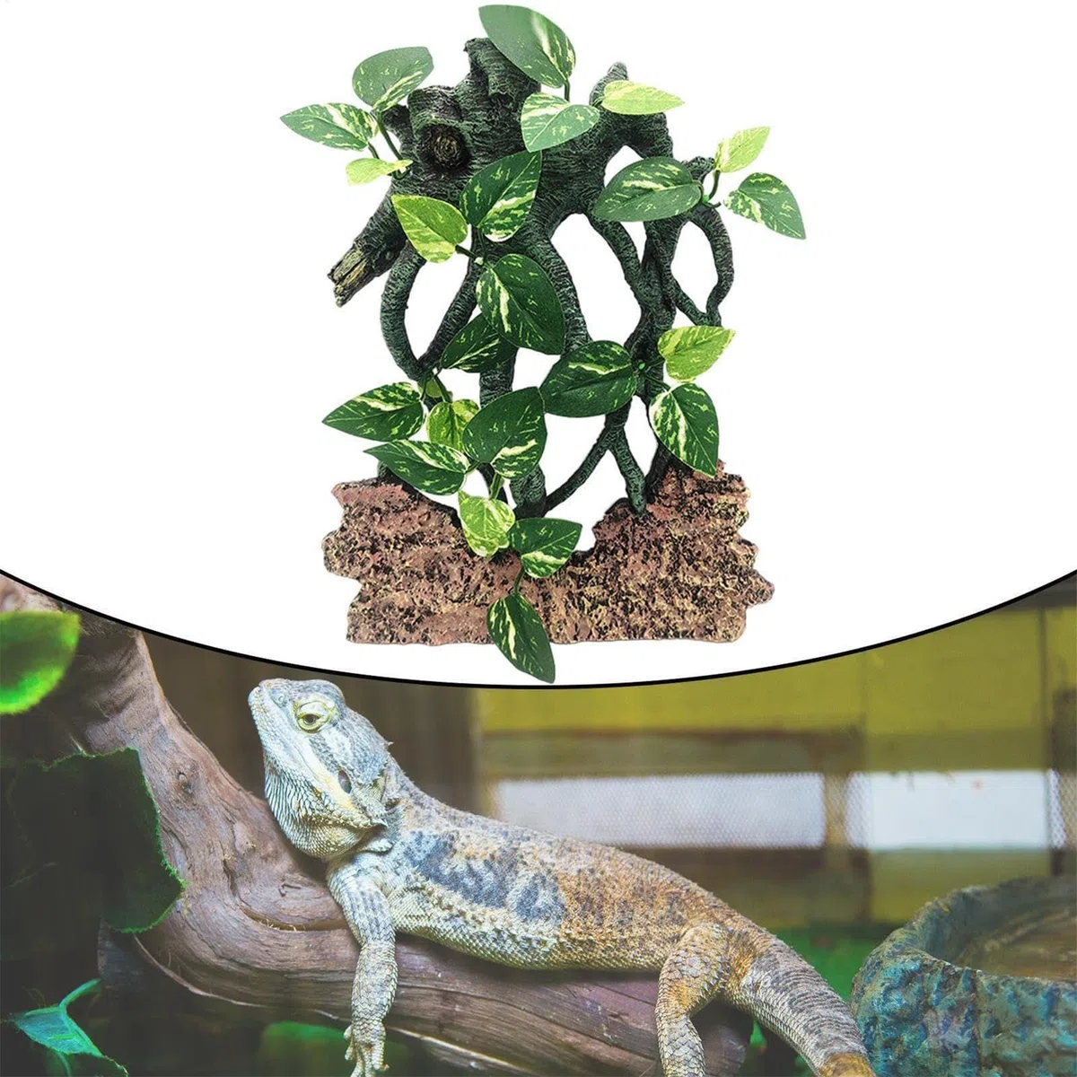 Reptilien Kletterzweig Saugnapf Baum mit Blättern Flexibel Lebensraum Natur Gehege Zubehör Schlange Bartagame Terrarium Dekoration