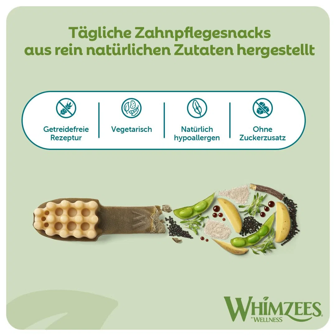 WHIMZEES Zahnbürste L, Monatspackung, 30 Stück – Größe L, Kaustangen für große Hunde zur Zahnpflege, Getreidefrei, Natürlich, ohne Zuckerzusatz
