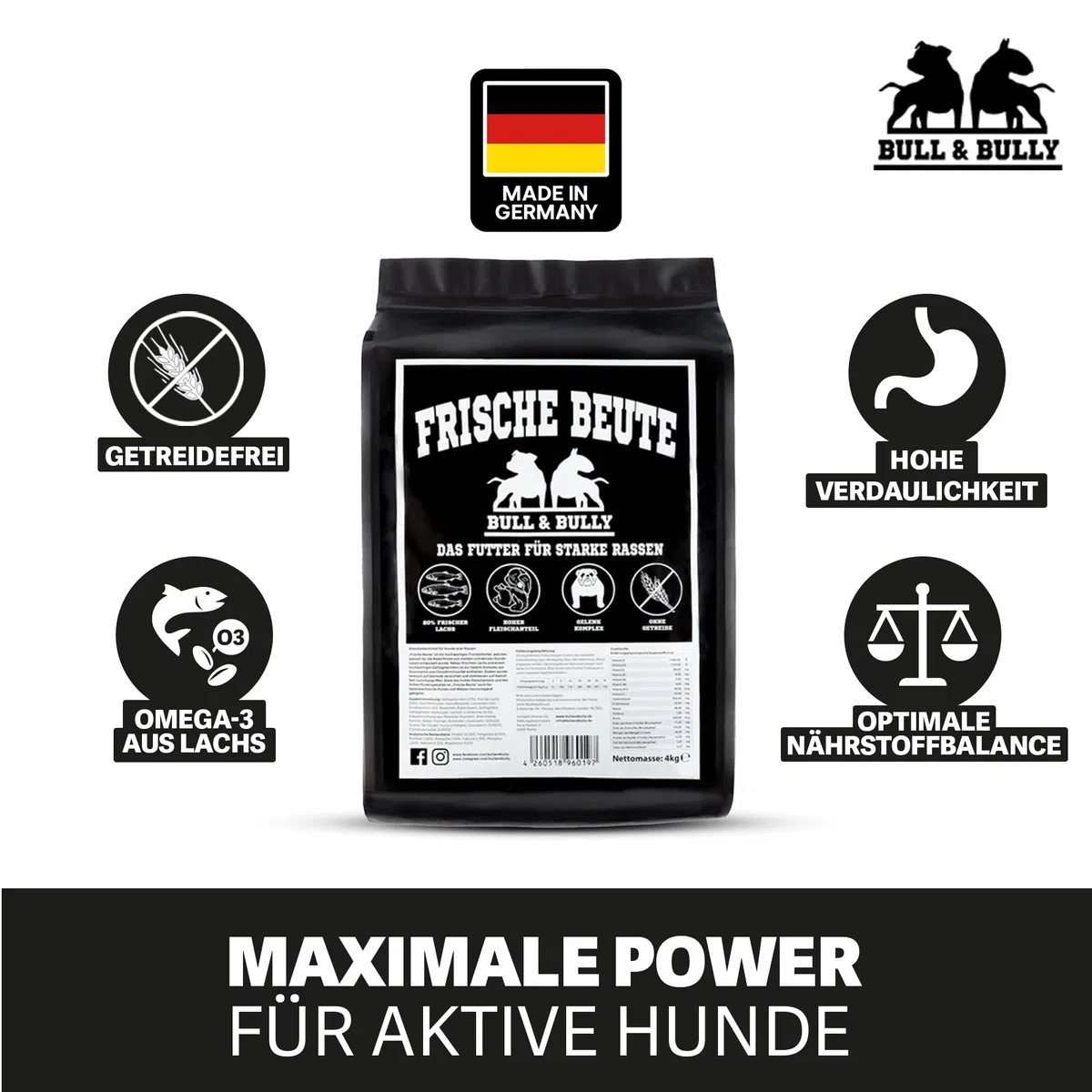 BULL & BULLY Hundefutter Trocken Premium mit Lachs, Rind & Geflügel 10kg