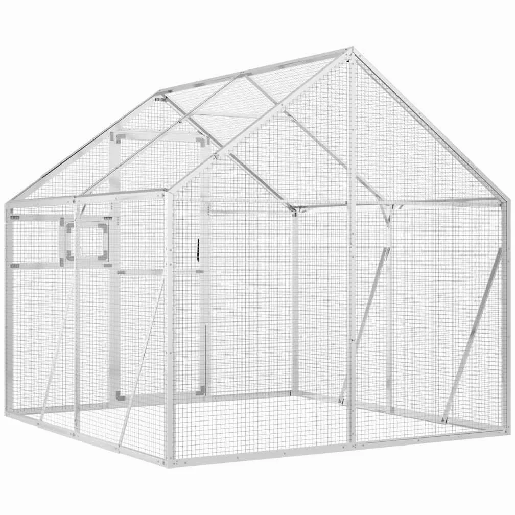 Voliere, Vogelvoliere mit Wire Mesh Grids, Vogelkäfig für Außenbereich, Vogelhaus Papageienkäfig Papageienvoliere,Silber,1.79 x 2 x 1.85 m