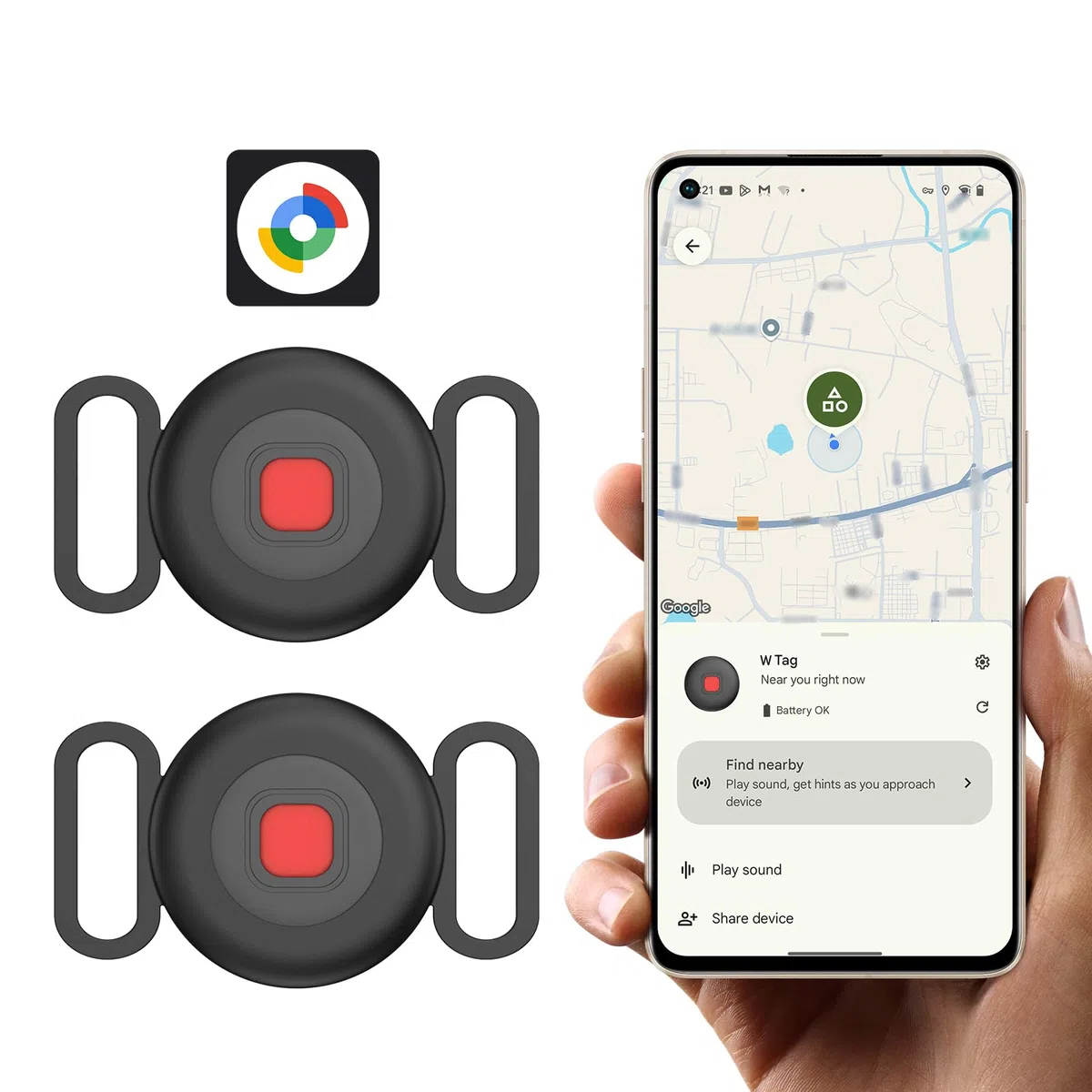 Hund GPS Tracker für Android ohne ABO, Hundetracker Katzentracker für Halsband, Android Smart Tag kompatibel mit Google Find Hub, Wasserdicht Tracking Standort von Haustieren (2 Pack)