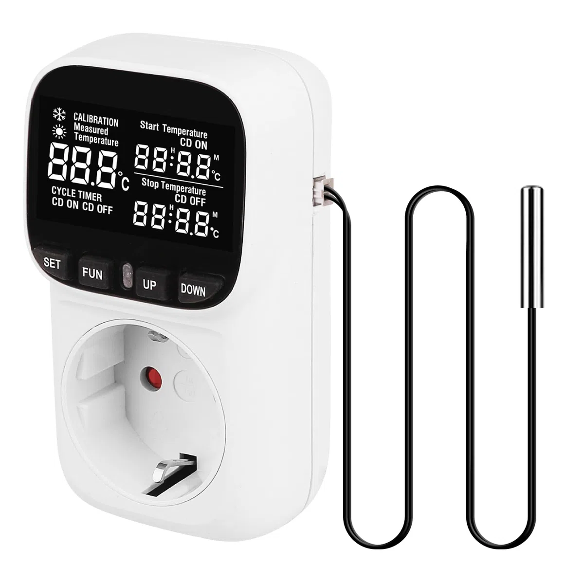 Temperaturregler Steckdose, 16A 220V Thermostat Steckdose, VA LCD-Display Digital Thermostat Steckdose, Thermostat Steckdosen für Gewächshaus Aquarium Kühlschrank Terrarium Inkubator (Weiß)