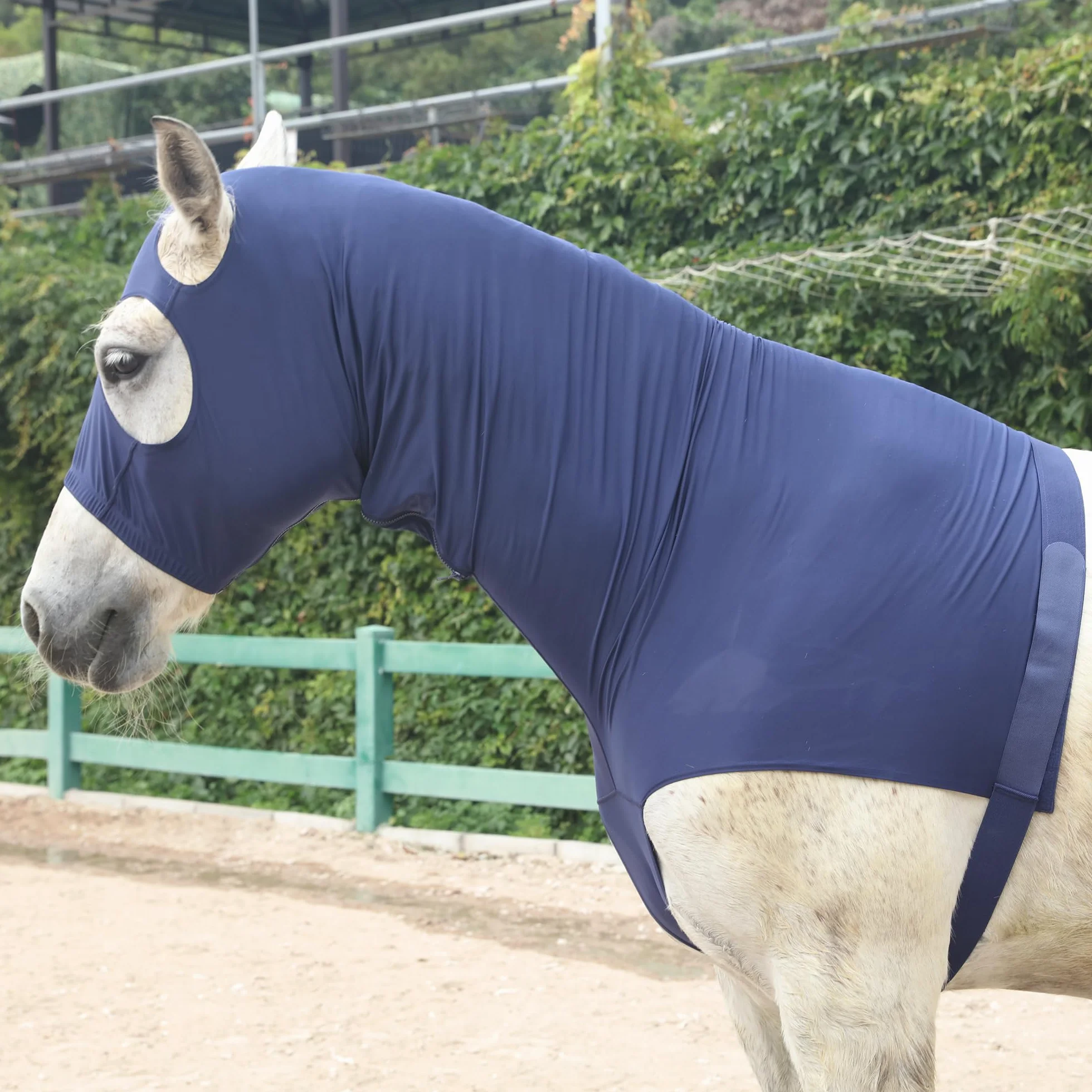 Leberna Lycra Stretch-Pferd Kapuze mit Reißverschluss - vollen Gesicht-Hals-Abdeckung XL Marine