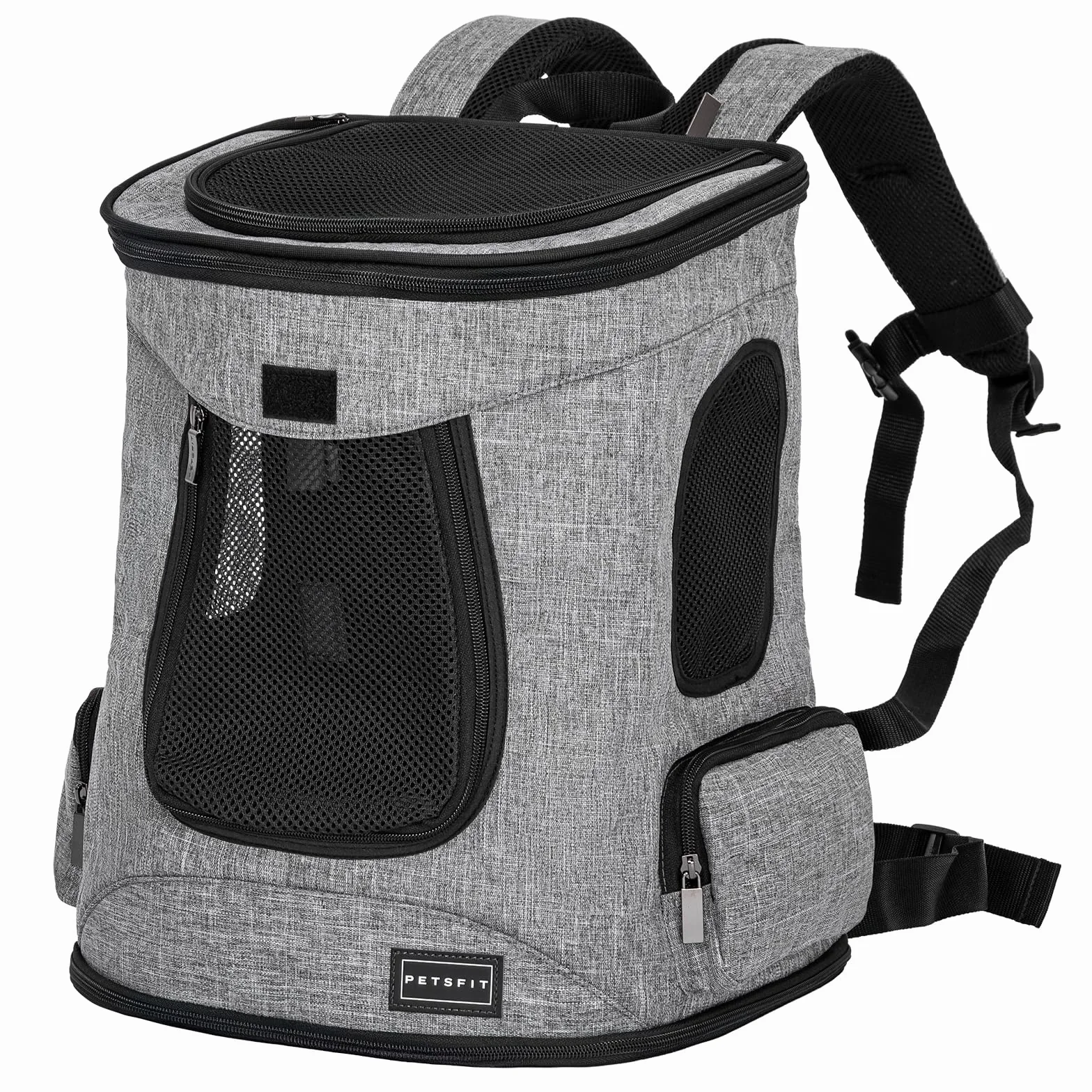 Petsfit Hunderucksack & Katzenrucksack für große Katzen bis 5kg - Leichter Katzen Rucksack mit Netzfenster, Brustgurt & Polster - Atmungsaktiver Rucksack für kleine Hunde, Grau