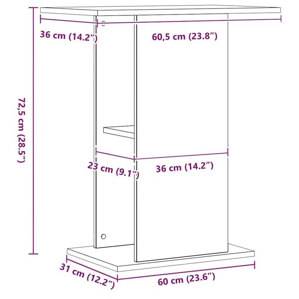 vidaXL Aquariumständer Artisan Oak 36x60,5x72,5 cm Holzwerkstoff