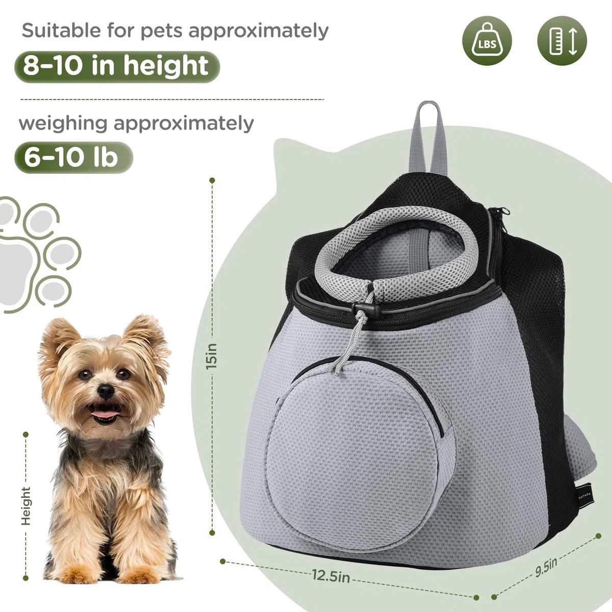 BONTHEE Hundetrage-Rucksack für kleine Hunde & Welpen – atmungsaktiver Frontrucksack mit PE-Boden und Aufbewahrungstasche, für Outdoor, Wandern & Reisen, bis 4.5kg