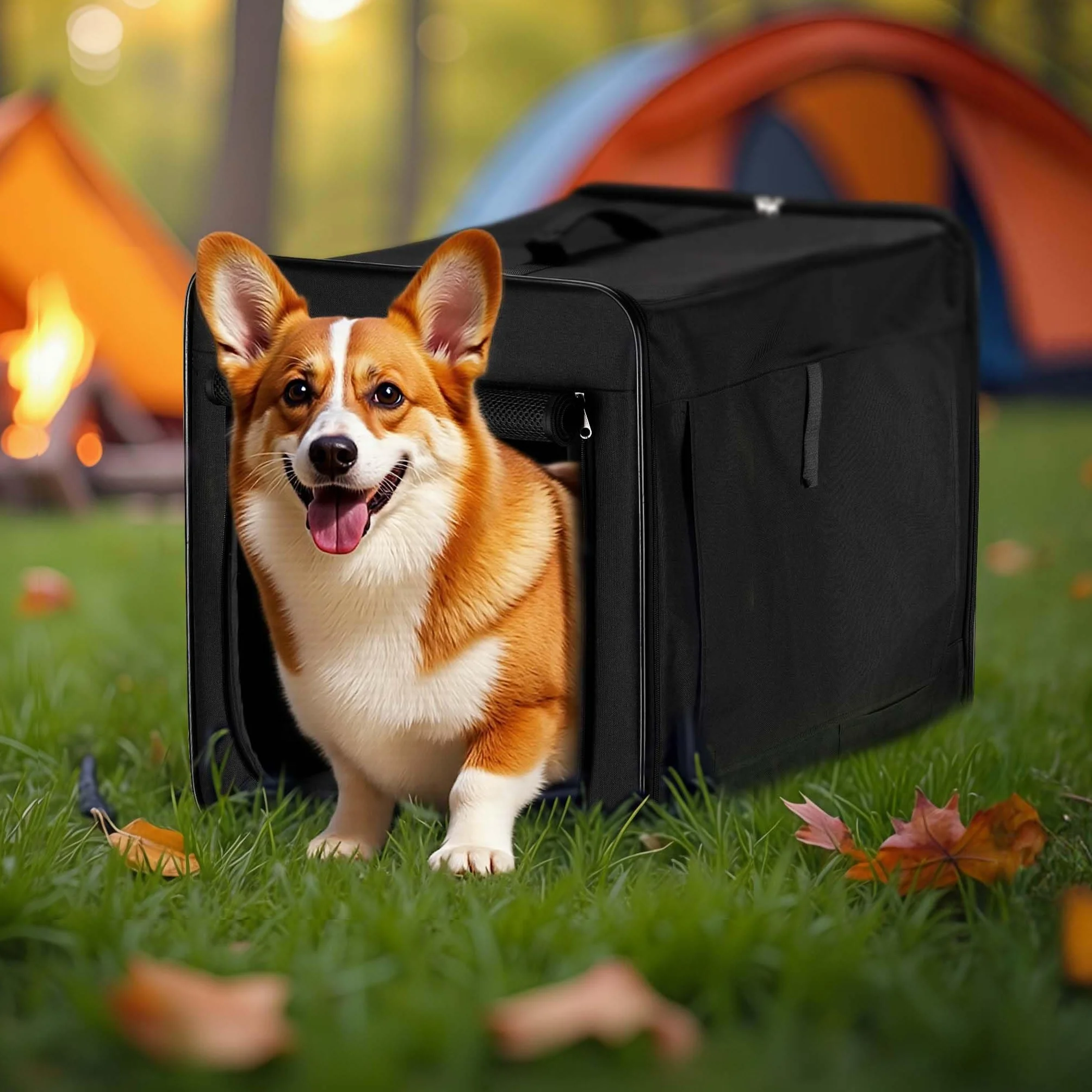 Wiltec Faltbare Transportbox für Hunde, Katze L (76x56x61 cm), robust, leicht, sicher, Hundebox mit entnehmbarem Kissen, Schwarz