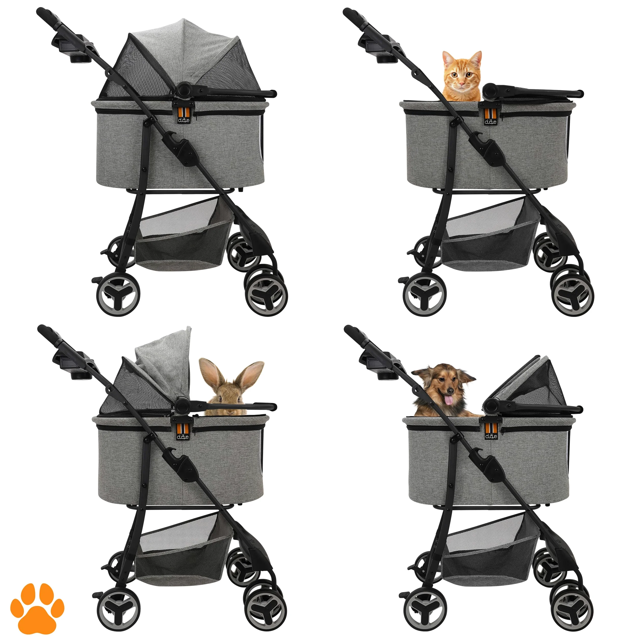 Modell CECE 2 in 1 Hundebuggy und Transportbox für Hunde | Faltbare Hundebox mit Extrakorb für Einkäufe oder Tierbedarf | Nutzung als Hundewagen oder sicherer Tragekorb – Grau-Melange