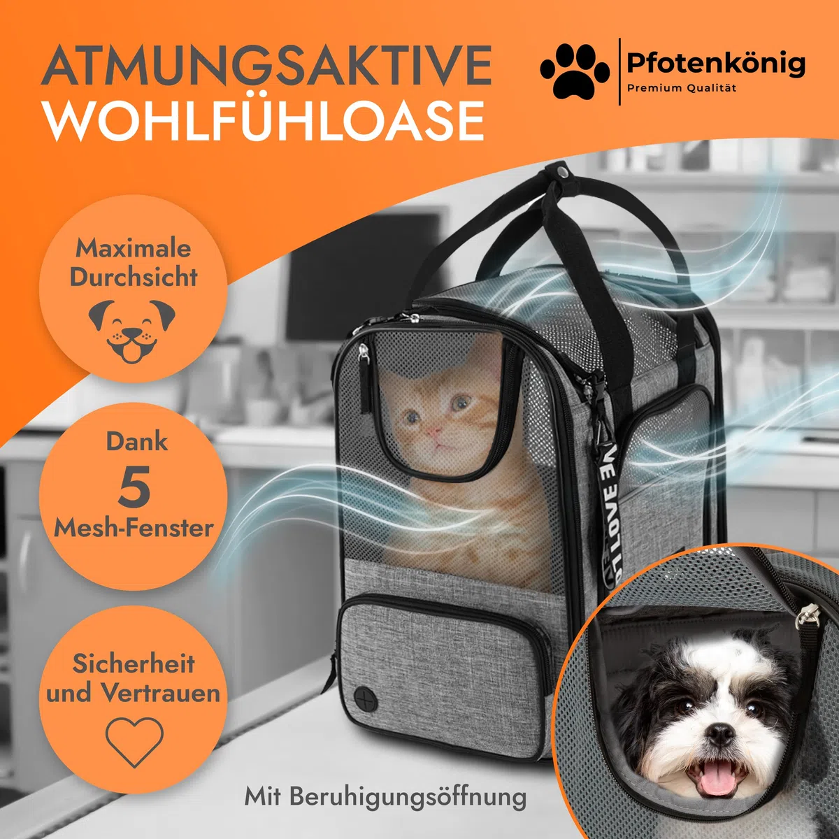 Hunderucksack - Premium [3in1] - bis 9kg - Katzenrucksack incl. Gurt - Rucksack für Hunde zum Wandern und Transport - Ideal als Wanderrucksack für Hunde nutzbar