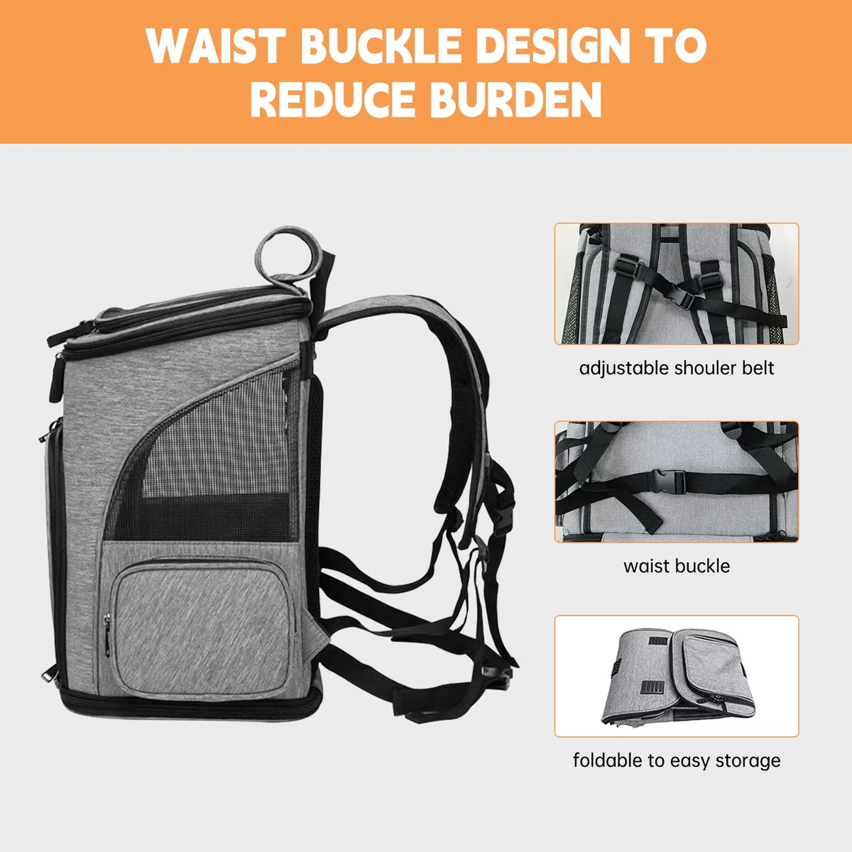 Haustier Rucksack Hunderucksack bis 10kg Katzenrucksack Faltbar und Erweiterbar Katzentransportbox Katzentransporttasche Hundebox mit 2 Matten für Katzen und Kleine Hunde Grau