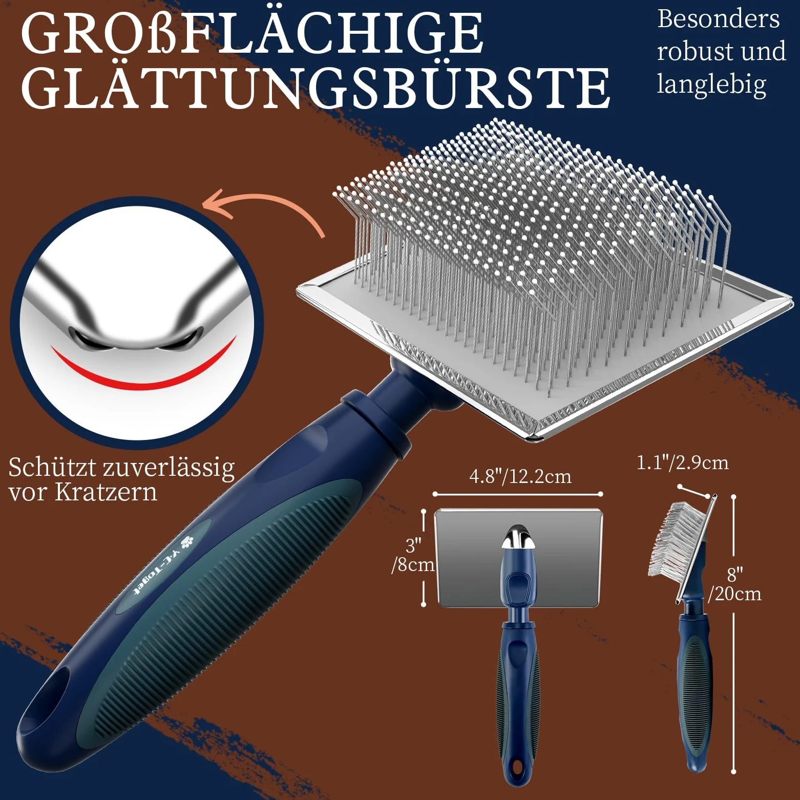 Sanfte Slicker-Bürste für Hunde mit Schutz-Kugelspitzen – Verfilzungen lösen & Unterfell entfernen für langhaarige Hunde & Katzen– Beruhigende Massagebürste für empfindliche Haut, Goldendoodle & Pudel