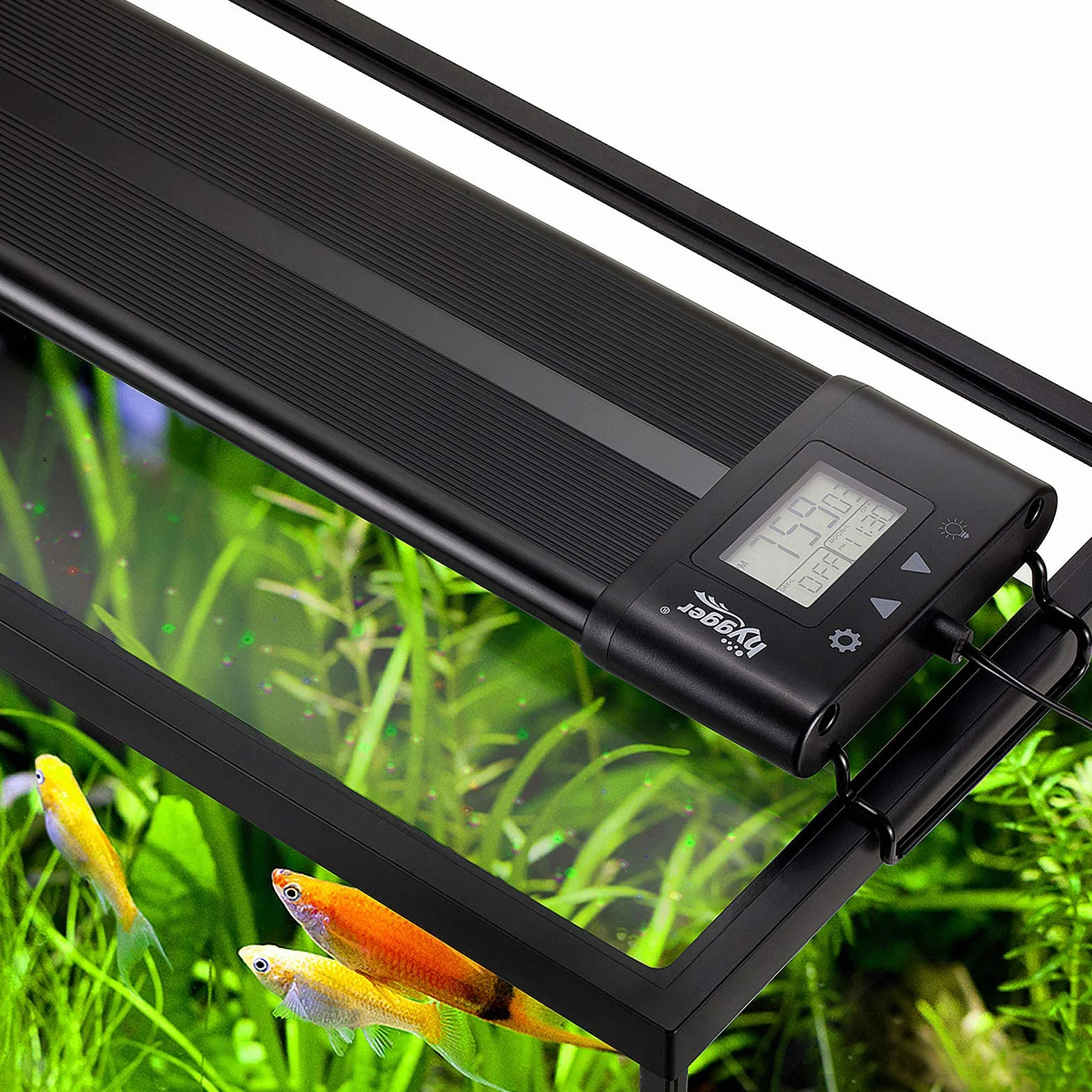 hygger Aquarium LED Beleuchtung,60W Vollspektrum Aquarium Beleuchtung mit LCD Einstellung, Sunrise Sunset Moon und DIY Modus, Einstellbare Timer Aquarium Licht mit 7 Farben für 91-106cm Aquarien