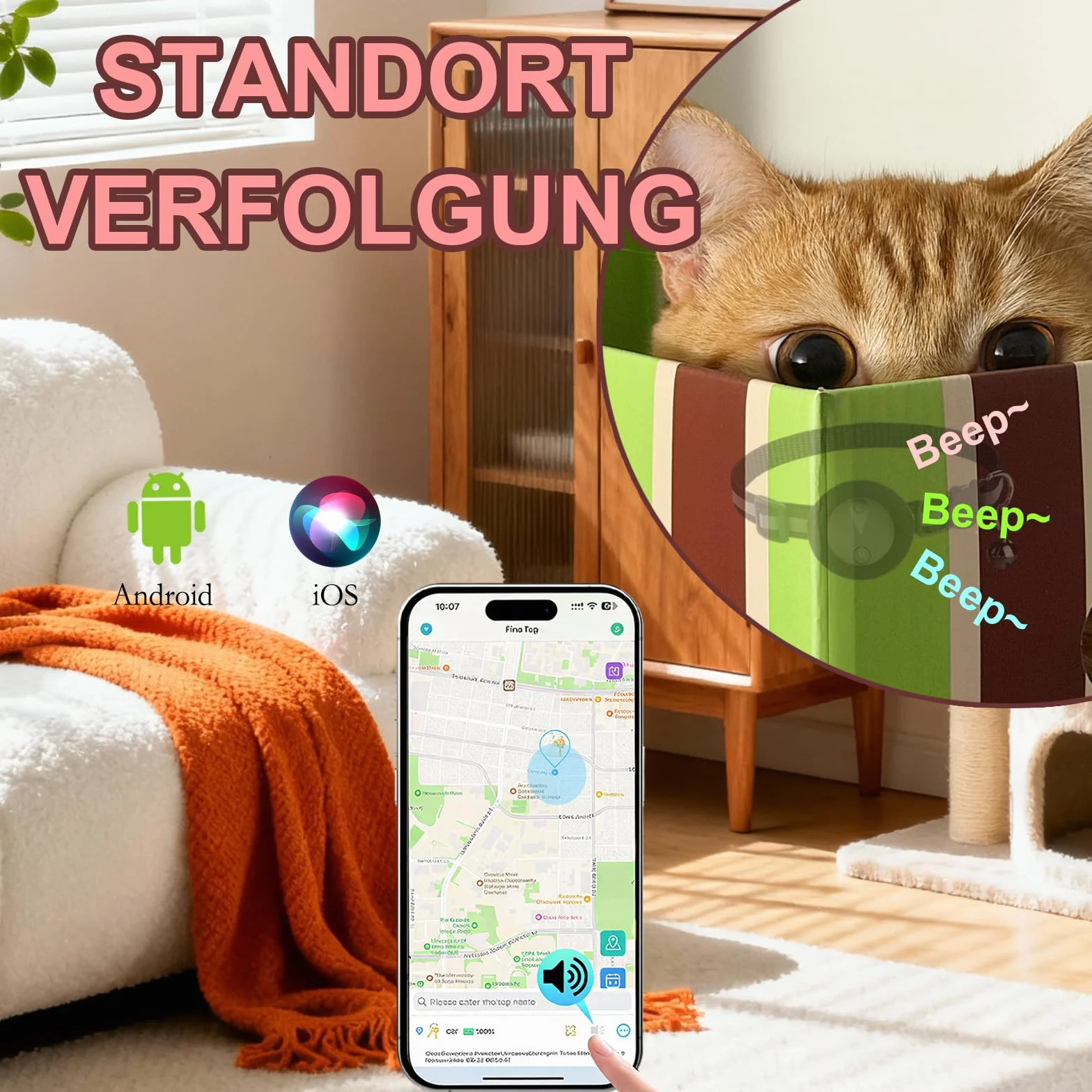 GPS Tracker Katze Kein Abonnement Erforderlich Tracker Katze Unterstützt Android & iOS Katzenhalsband Mit GPS Aktivitätenverlauf Katzen GPS Tracker Echtzeit-Standortverfolgung – Mattschwarz