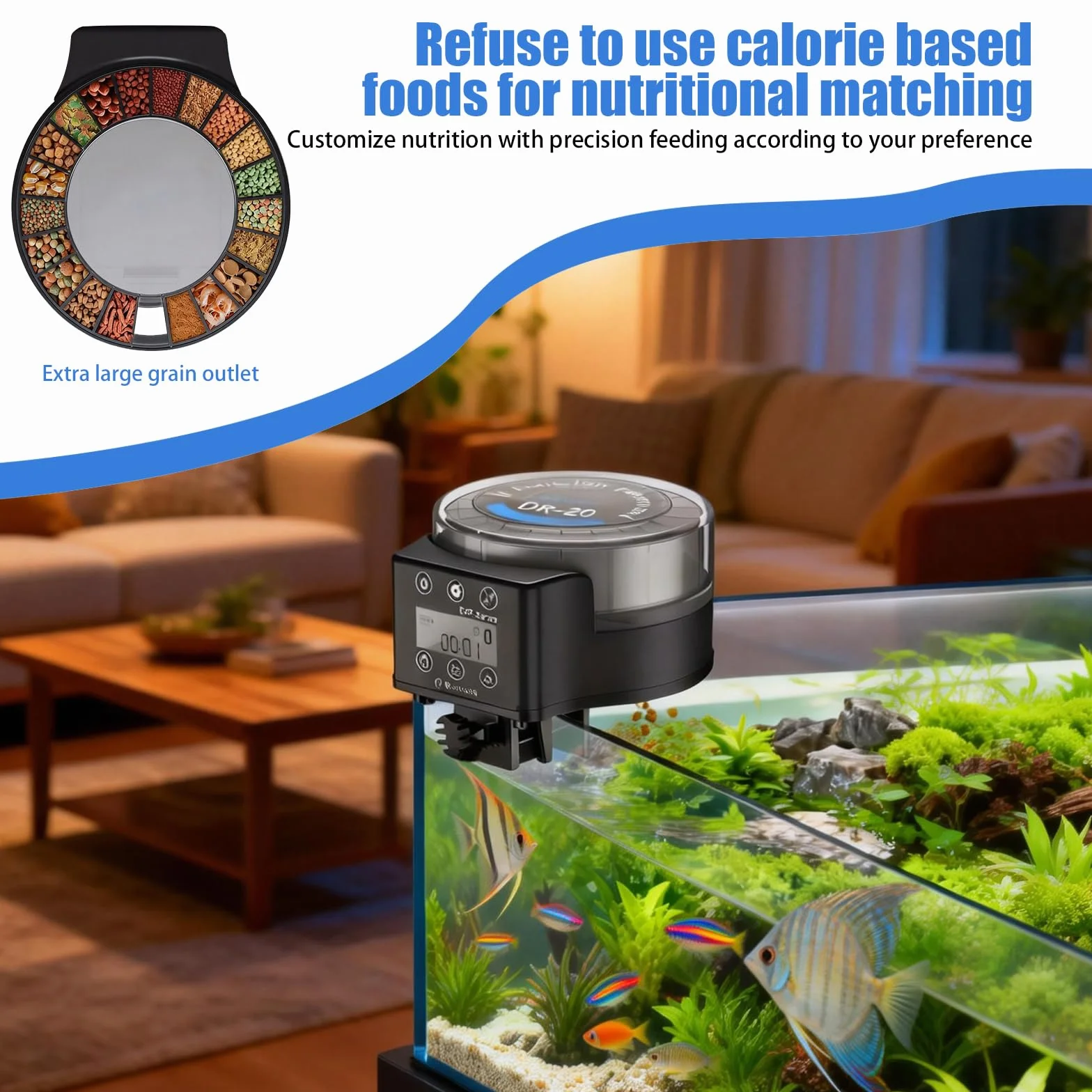 Futterautomat Aquarium, Automatischer Fischfutterautomat, Automatischer Futterspender Fische Mit Timer 140ML, 6 Modis, Aquarium Futterautomat Mit Usb Kabel Lcd Anzeige Für Pulver,Pellets Und Granulate