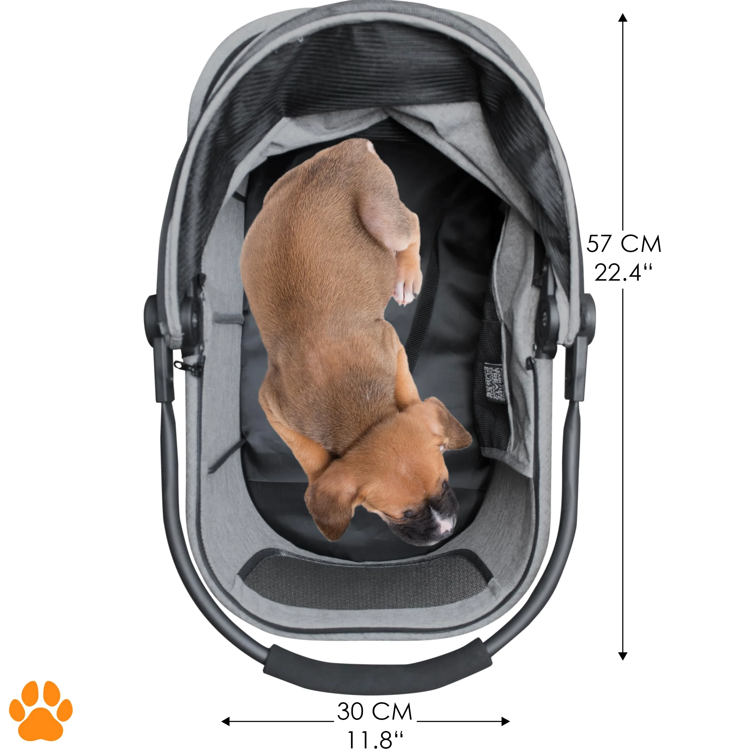 Modell CECE 2 in 1 Hundebuggy und Transportbox für Hunde | Faltbare Hundebox mit Extrakorb für Einkäufe oder Tierbedarf | Nutzung als Hundewagen oder sicherer Tragekorb – Grau-Melange