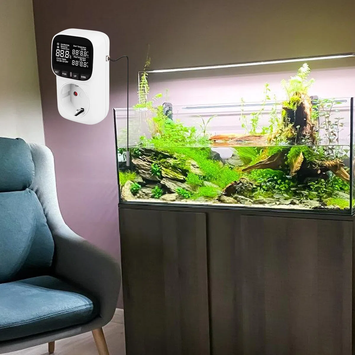 Temperaturregler Steckdose, 16A 220V Thermostat Steckdose, VA LCD-Display Digital Thermostat Steckdose, Thermostat Steckdosen für Gewächshaus Aquarium Kühlschrank Terrarium Inkubator (Weiß)