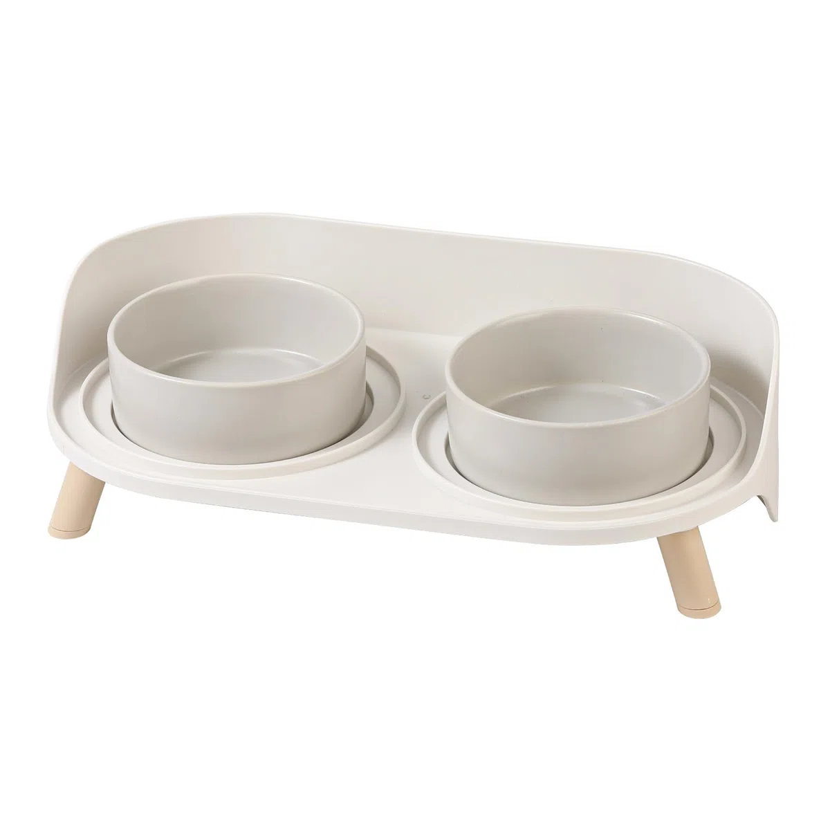 Katzennapf Keramik erhöht mit Ständer, Doppelnapf rutschfest mit Spritzschutz, Futter- und Wasserschalen für Katze, Welpen und kleine Hunde, komfortable Fresshöhe, leicht zu reinigen, 2 x 320 ml Grau