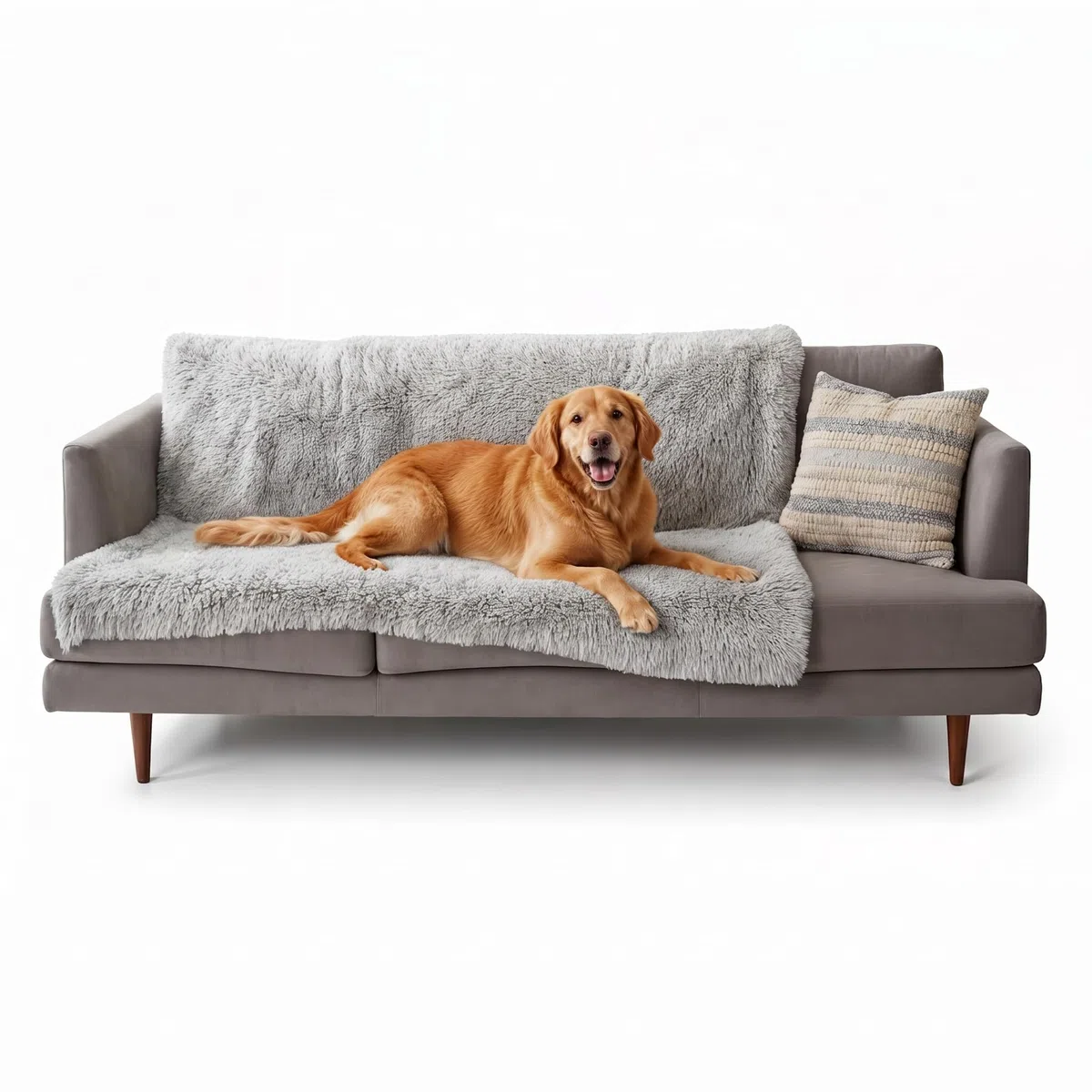 Furhaven XL Waterproof Calming Plush Long Faux Fur & Velvet Dog Blanket, Washable - Mist Gray, Extra Large