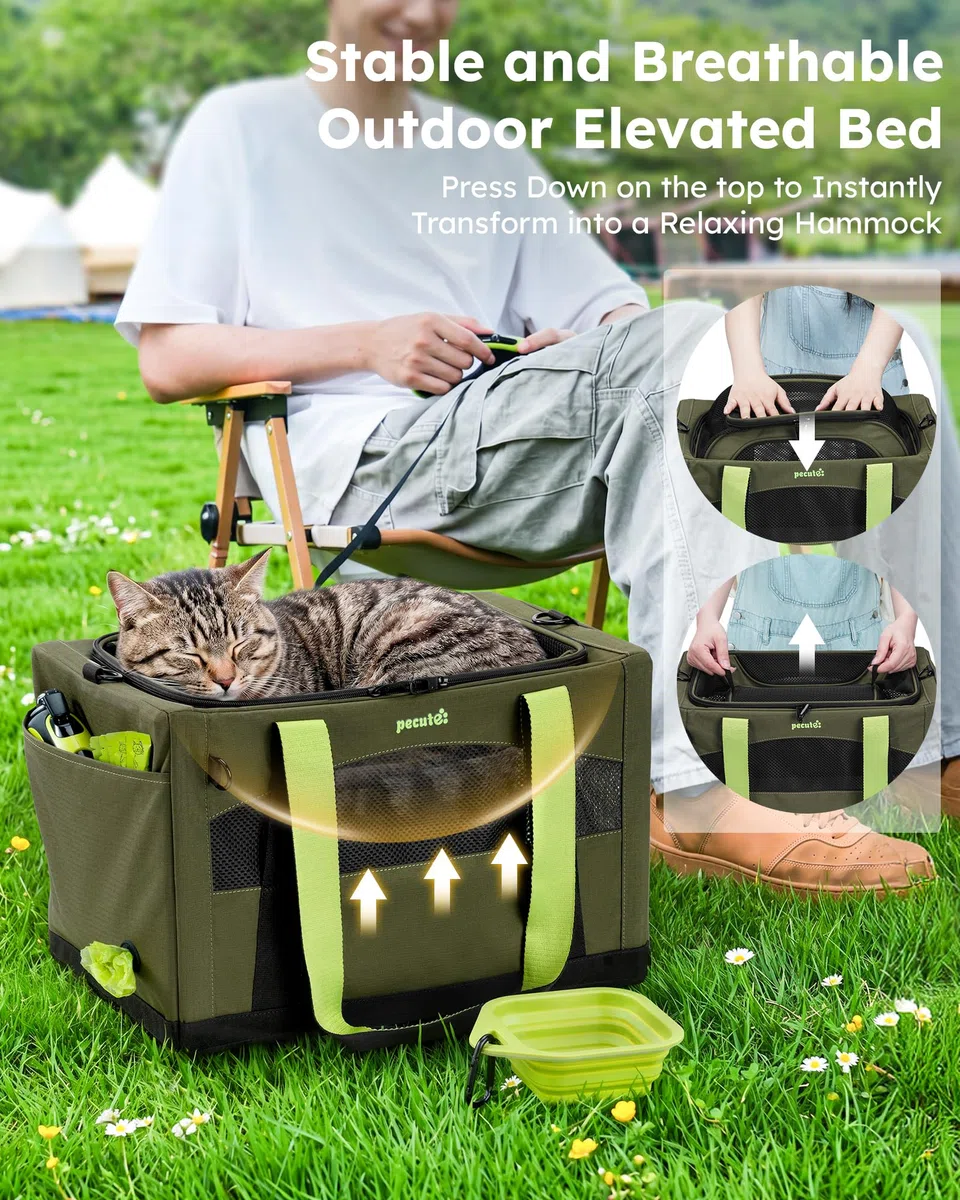 pecute Katzen Transportboxen Katzentasche Transporttasche Bben Erweiterbar | Transportbox Katze Leicht, Faltbar Katzen Tasche für Katzen und kleine Hunde Stabiler großer Raum Halt Haustier Tragetasche