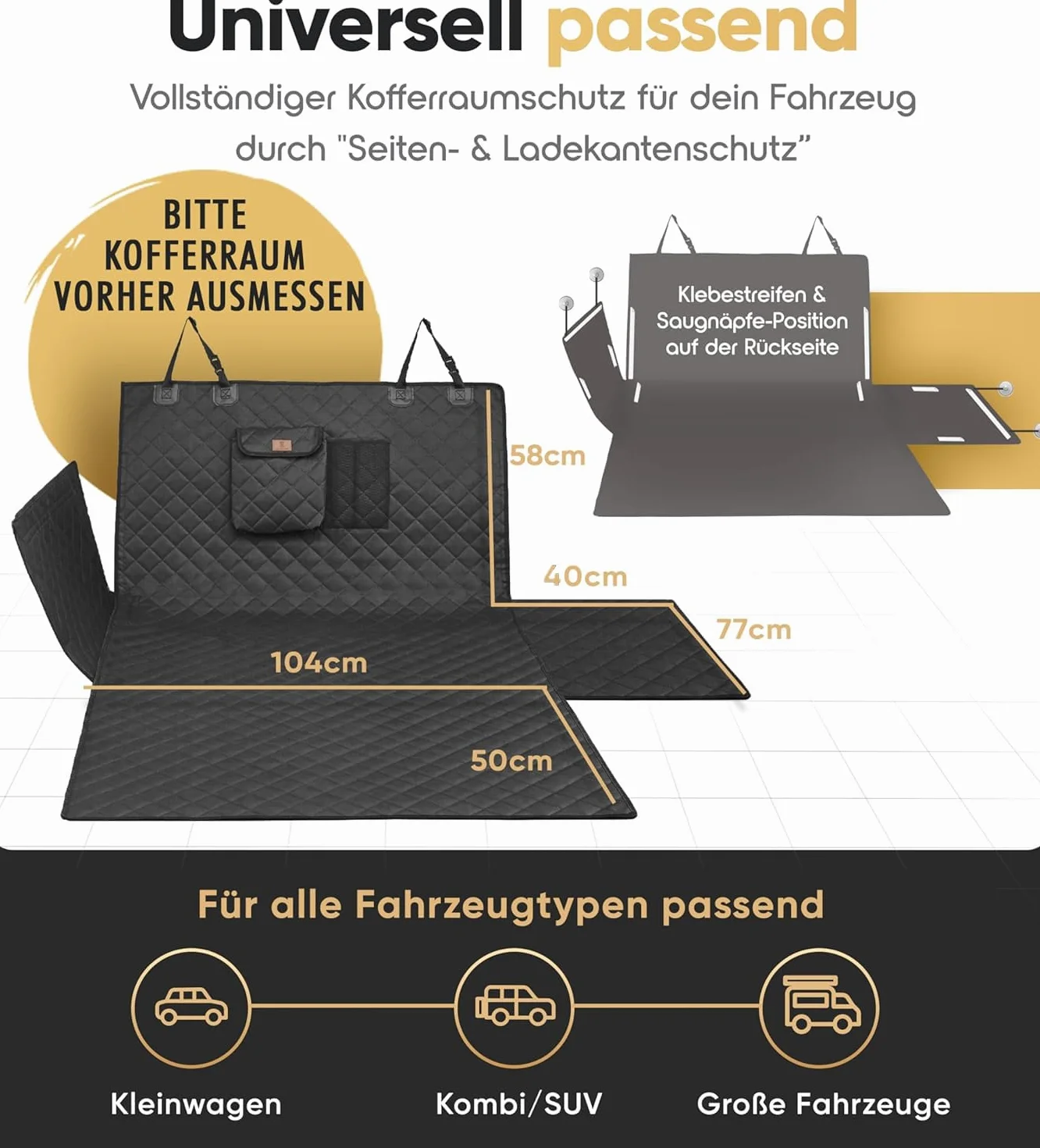 HELDENWERK Kofferraumschutz Hund gesteppt mit Seiten- und Ladekantenschutz I Hundedecke Auto Kofferraum Wasserdicht & Kratzfest I Universal Kofferraum Schutzmatte für Hunde