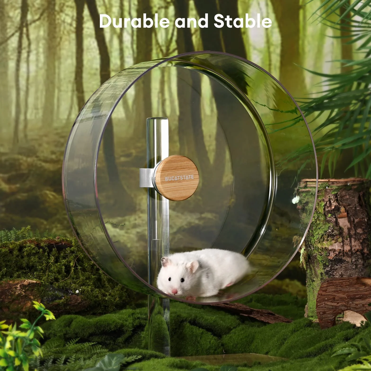 BUCATSTATE Laufrad Hamster, 32cm Acrylic Hamsterrad Leise mit Verstellbare Basis Hamster Spielzeug für Igel, Chinchillas, Roborowski Zwerghamster, Goldhamster, Rennmaus (Klar)