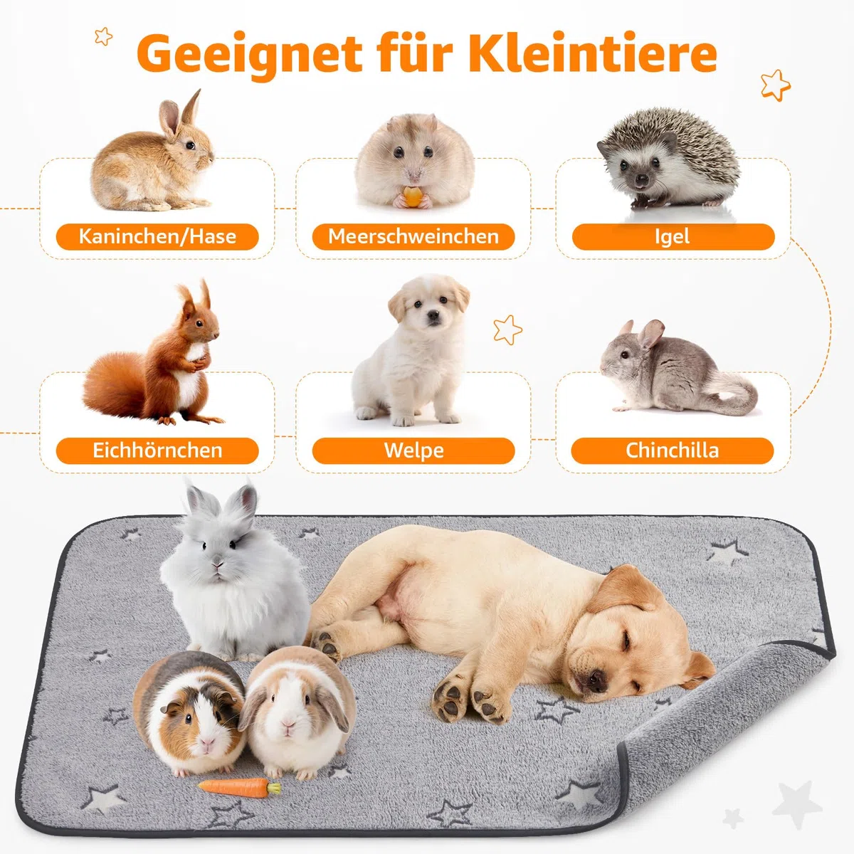 PICK FOR LIFE 60x120cm wasserdichte & Schnell Saugfähige PIPI Pads für Meerschweinchen und Kaninchen - Waschbare Fleece Unterlage für Käfig, Boden, Sofa