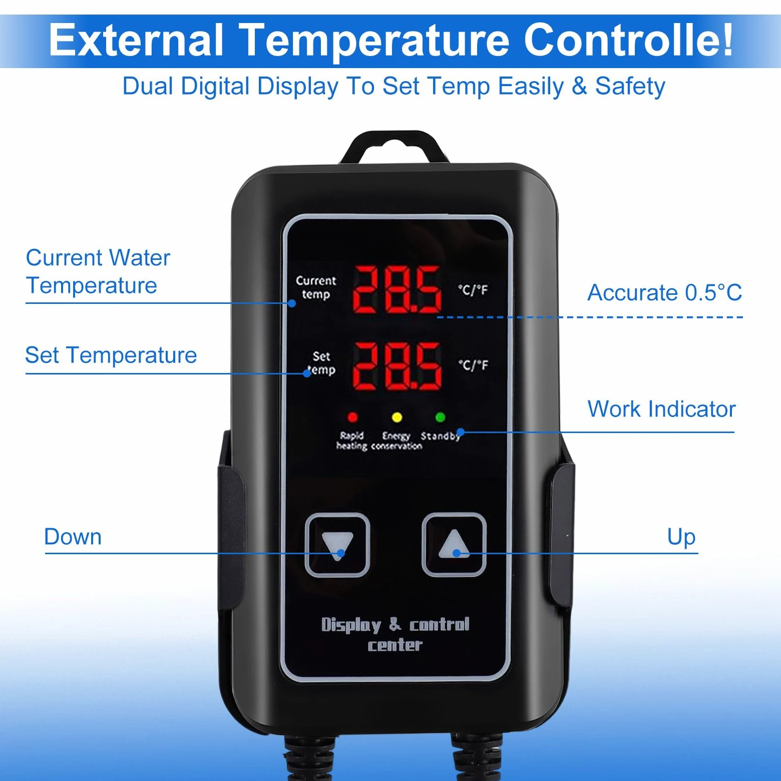 500W Aquarium Heizung, Temperatur Einstellbare Aquarium Heizer mit LED-Digitalanzeige, Saugnäpfen und Übertemperaturschutz, Thermostatheizung für Fischtanks und Aquarium 50L-400L (500W)
