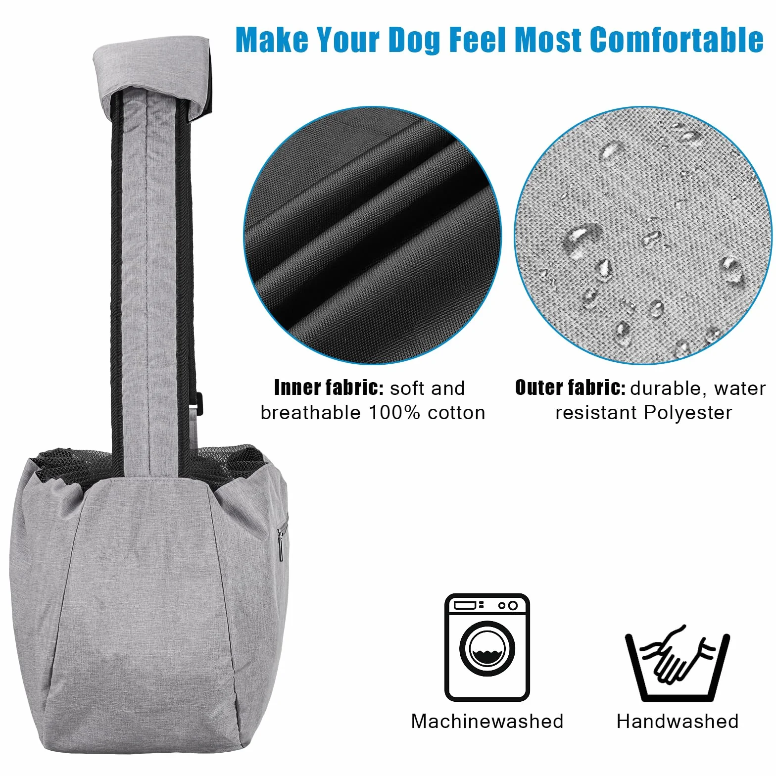 Ownpets Hundetragetasche, Hundetasche bis 11kg, Tragetuch Hund, Hundetasche mit verstellbarem Schultergurt und Fronttasche und Tasche Schulterpolster, 30 cm tief * 46,5 cm breit