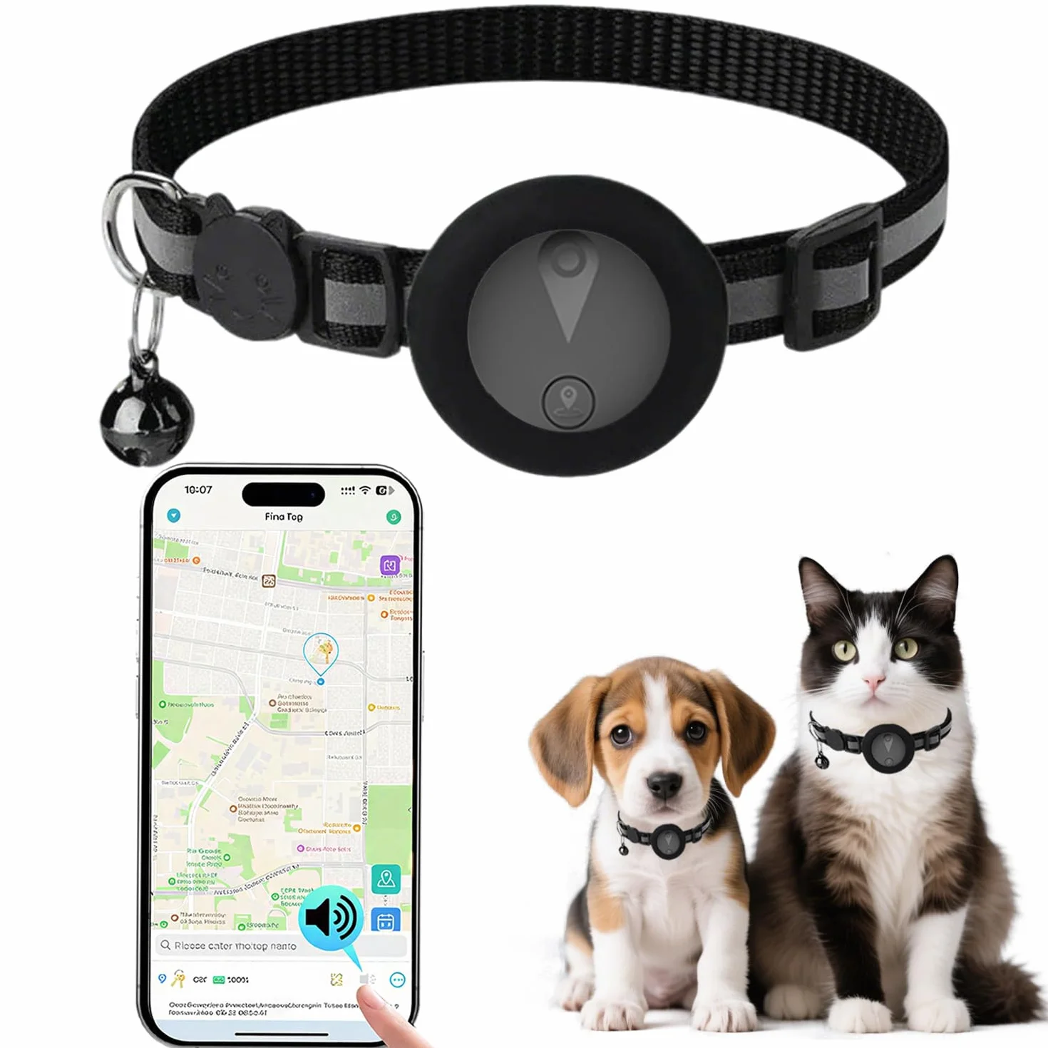 GPS Tracker Katze Kein Abonnement Erforderlich Tracker Katze Unterstützt Android & iOS Katzenhalsband Mit GPS Aktivitätenverlauf Katzen GPS Tracker Echtzeit-Standortverfolgung – Mattschwarz