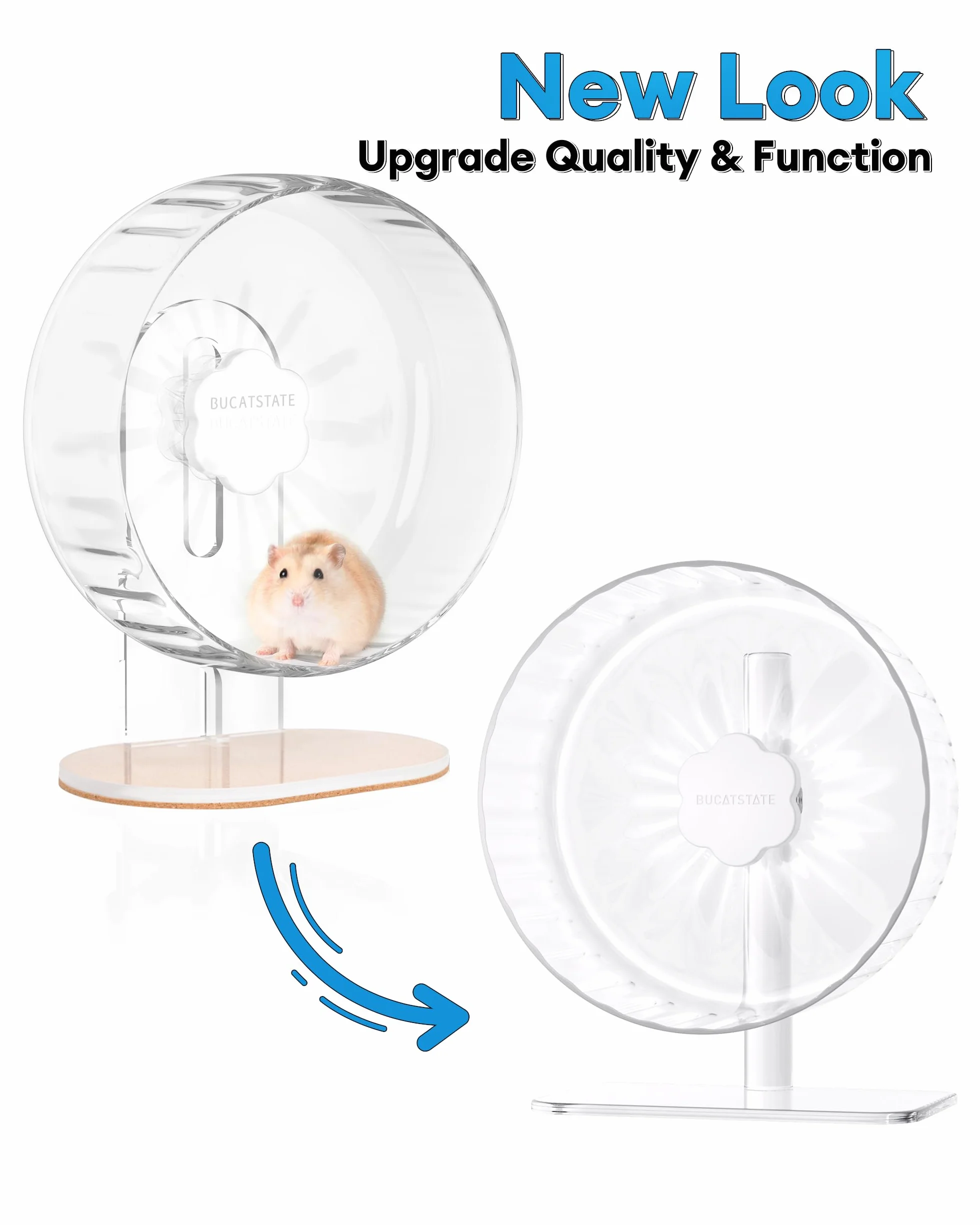 BUCATSTATE Hamsterrad, 26cm Laufrad Hamster Leise Hamster Spielzeug, rutschfeste Laufscheibe für Mouse Kleintier Haustier (Transparent)