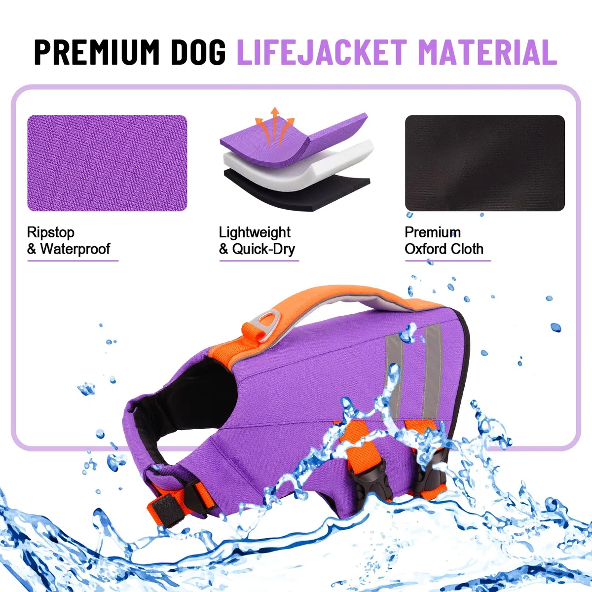 Hunde Schwimmweste Mittelgroße Hunde, Hund Schwimmweste mit Rettungsgriff & Reflektierend, Für Schwimmen Pool Bootfahren Lila M