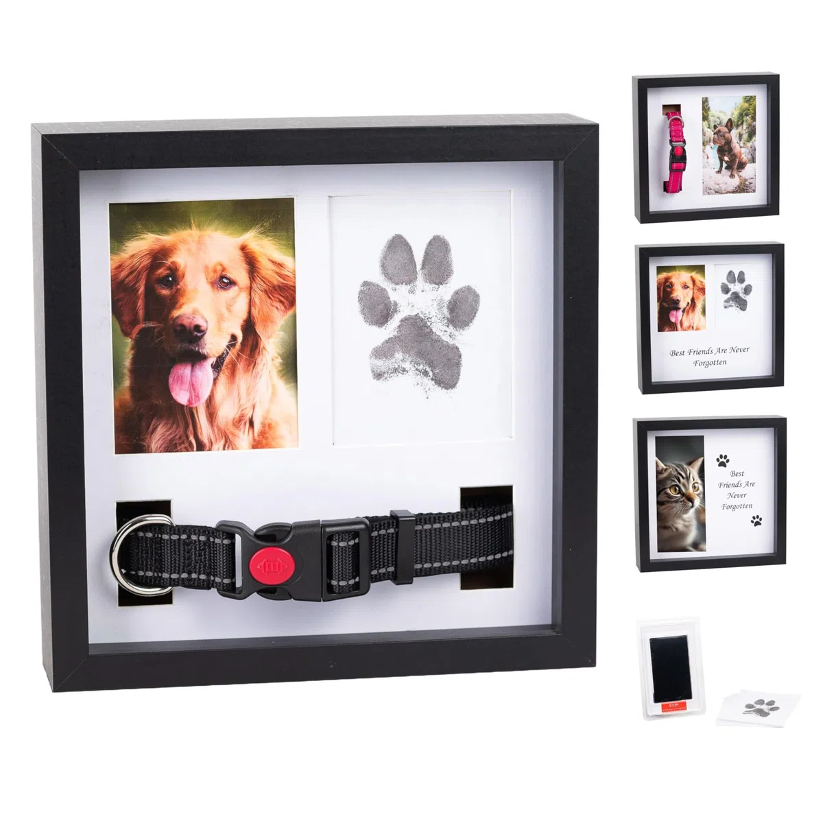 OtterPets Gedenkbilderrahmen für Hunde, 4 anpassbare Felder, 22,9 x 22,9 cm, Pfotenabdruck-Set für Hunde, Gedenkgeschenk bei Hundeverlust, Andenken-Set für Pfotenabdrücke