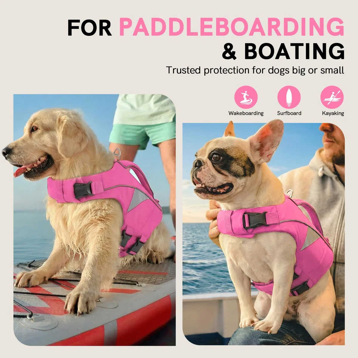 Schwimmweste für Hunde mit Rettungsgriff – Verstellbare Hundeschwimmweste für kleine Hunde– Hoher Auftrieb Life Jacket, Reflektierende Hundeweste Schwimmen & Bootfahren(Rosa S)