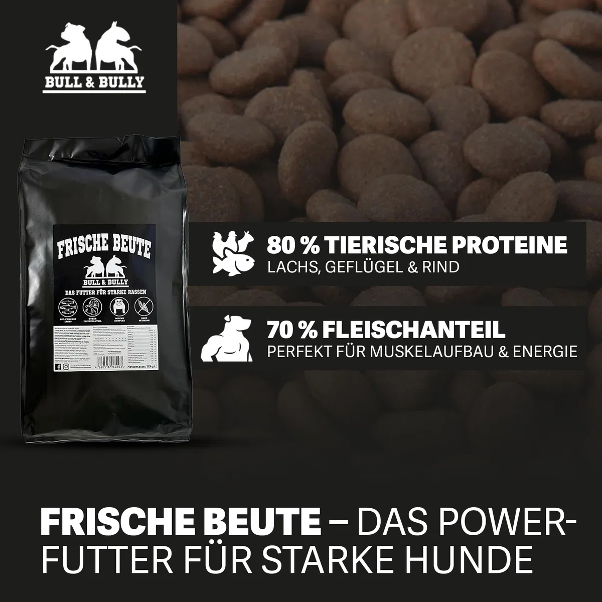 BULL & BULLY Hundefutter Trocken Premium mit Lachs, Rind & Geflügel 10kg