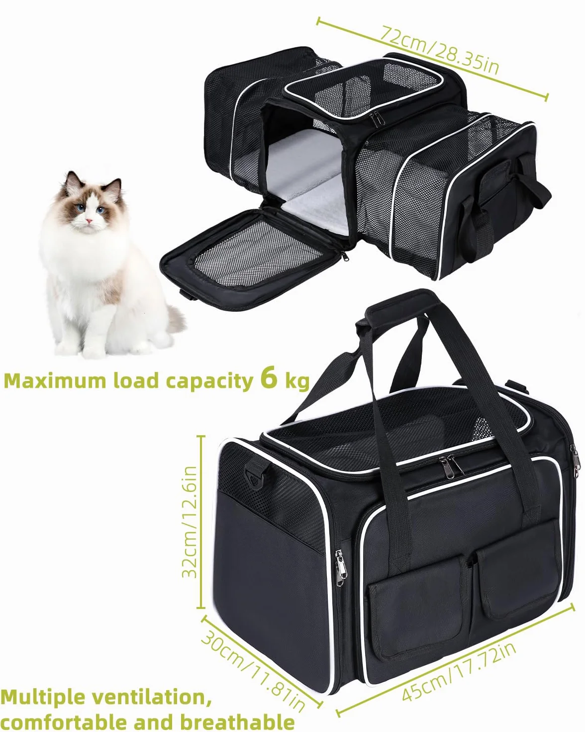 Transportbox Katzen, Katzentransporttasche, Faltbar, Katzentransportbox mit Abnehmbarem Plüschkissen Katzentasche, Tragetasche Katze, Cat Transport Box, Haustiertragetasche