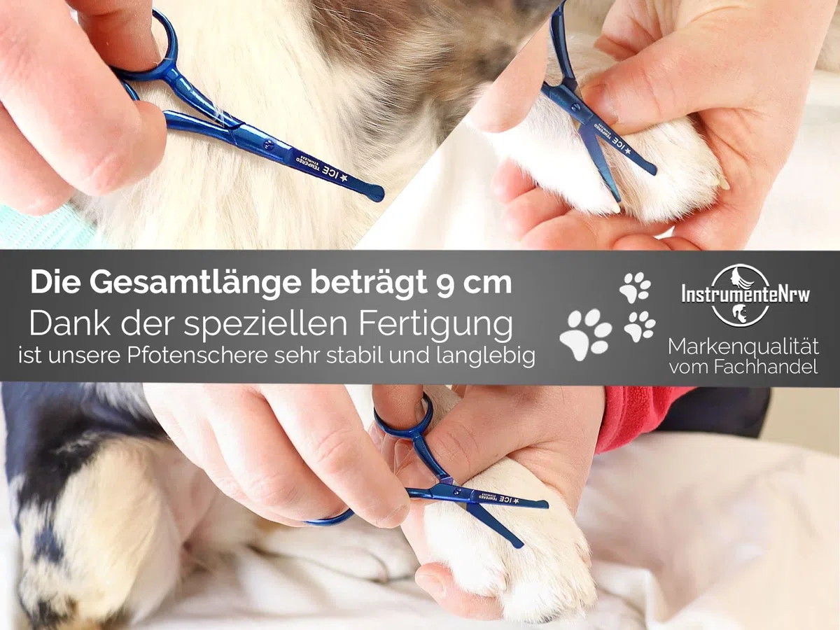 Profi Pfotenschere Fellschere Gerade TITAN mit Mikroverzahnung 9 cm Blau