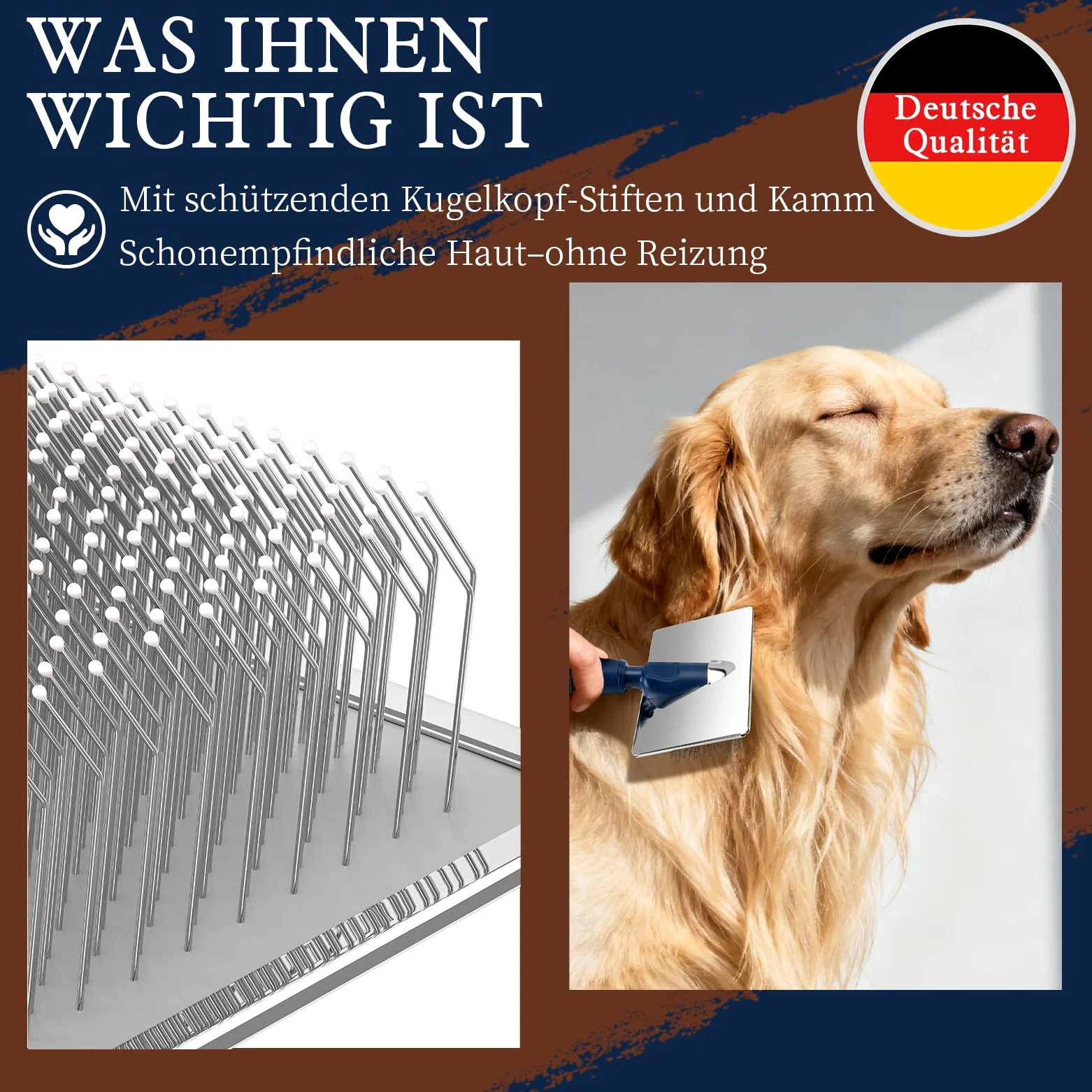 Sanfte Slicker-Bürste für Hunde mit Schutz-Kugelspitzen – Verfilzungen lösen & Unterfell entfernen für langhaarige Hunde & Katzen– Beruhigende Massagebürste für empfindliche Haut, Goldendoodle & Pudel