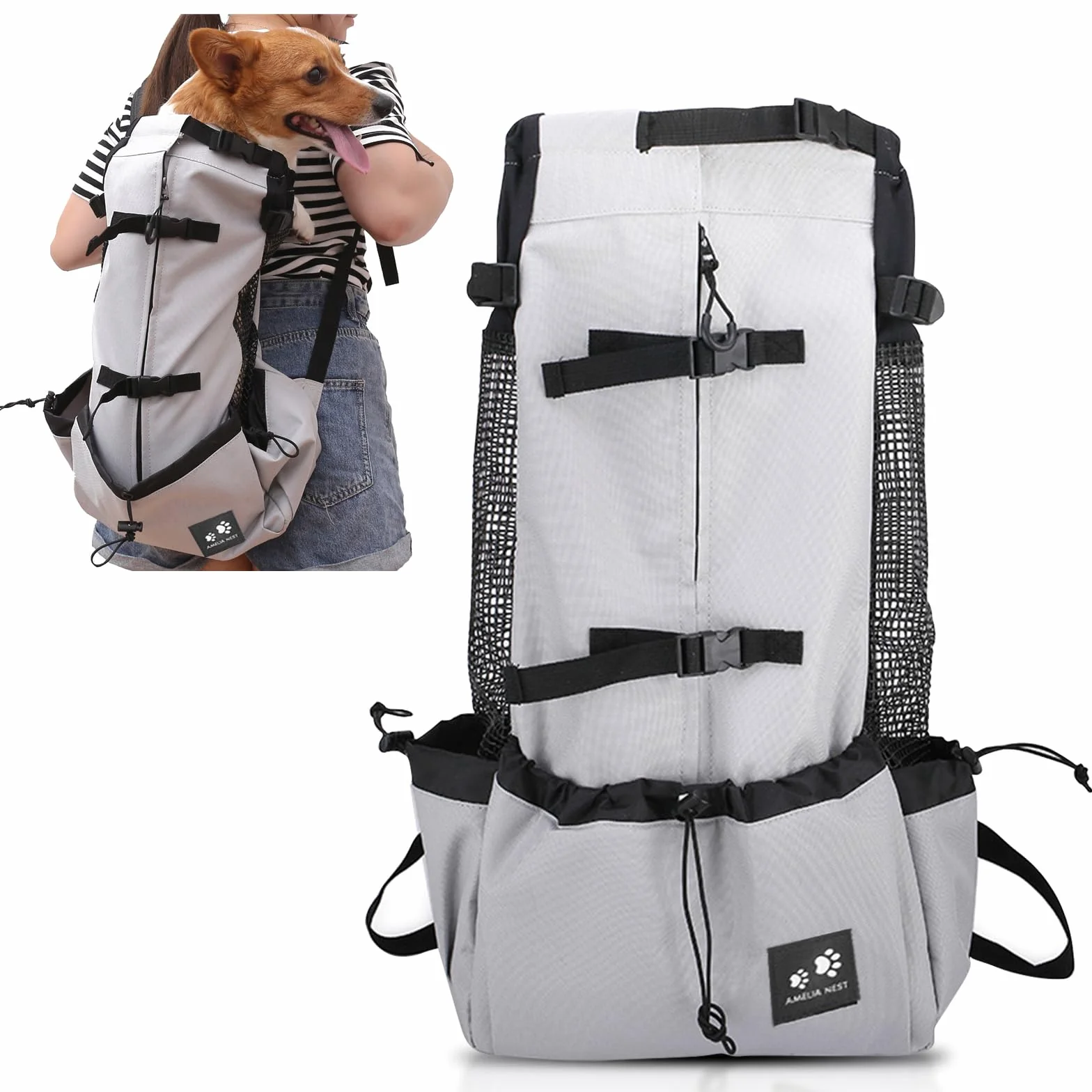 PETCUTE Hundetasche Hundetransporttasche Tragetasche füR Hunde Katzen Wanderrucksack Seite Atmungsaktives Netz Rucksack füR Mittel Hunde Katzen bis zu 10 kg