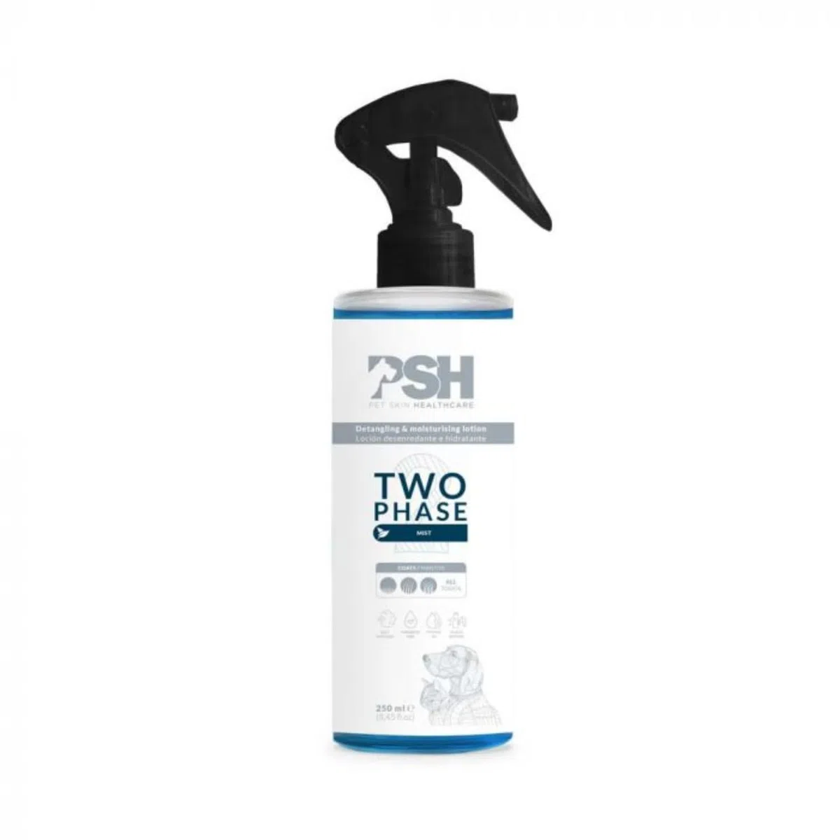 PSH Zweiphasen-Mist - Zweiphasiger Conditioner für Hunde, mit Diffusor-Spray, Entwirrende und feuchtigkeitsspendende Lotion für Hunde, hypoallergenes Parfüm, geeignet für alle Arten von Manteln, 250