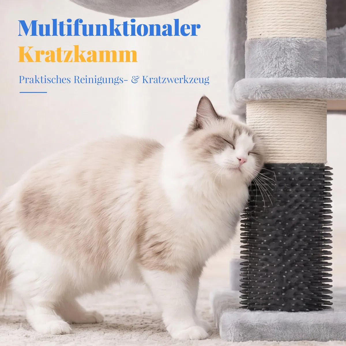 Hey-brother Kratzbaum, 188 cm Katzenbaum, XXL Kletterbaum mit 2 groß Plattform, 3 Höhlen, 2 Korb, Plüschbälle und Sisal Kratzbäume, mehrstöckiger Katzenkratzbaum, Hellgrau MPJ035-MW