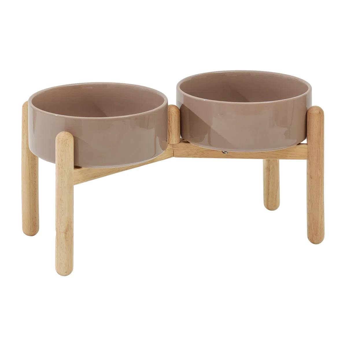 Havniva Keramischer Hundenapf 21 cm mit Ständer für Hunde großer Rassen, Futter- und Wassernapf (Doppelnapf mit Ständer -brauner Kaffee)