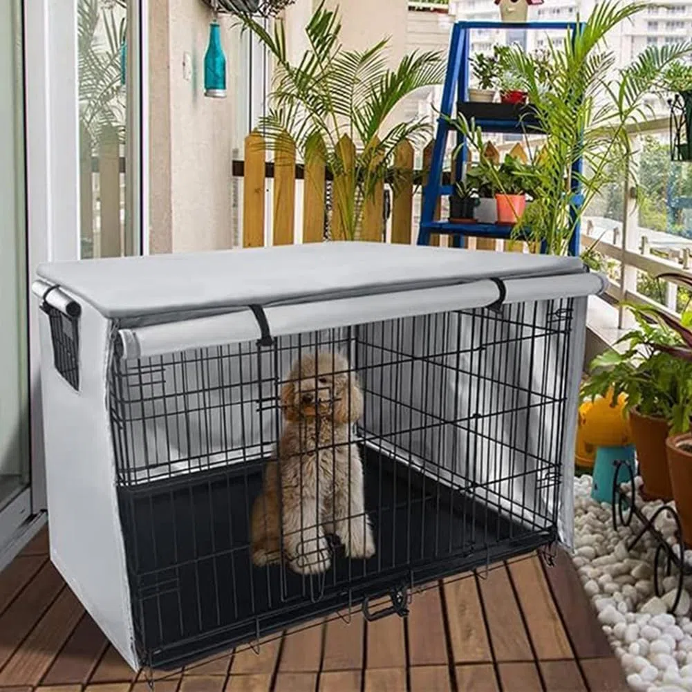 Abdeckung für Hundekäfig, strapazierfähig, Oxford-Stoff, für den Garten, Innenhof, Hundekäfigschutz, Winddicht Langlebig Schwarz für Hundehütten Hundekäfig Zubehör Innen Draussen Zuhause,124,5 x 79 cm