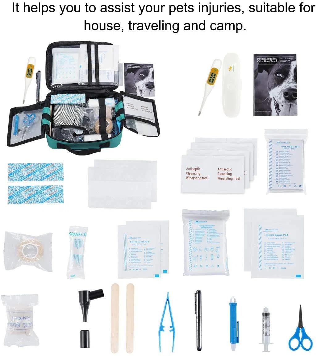 Erste Hilfe Set für Haustiere, tierärztliche Erste-Hilfe-Tasche für Hunde, Katzen, Kaninchen, Tiere, inklusive Otoskop, Thermometer,Tierfutter, perfekt für die Heimpflege und für Outdoor-Notfälle