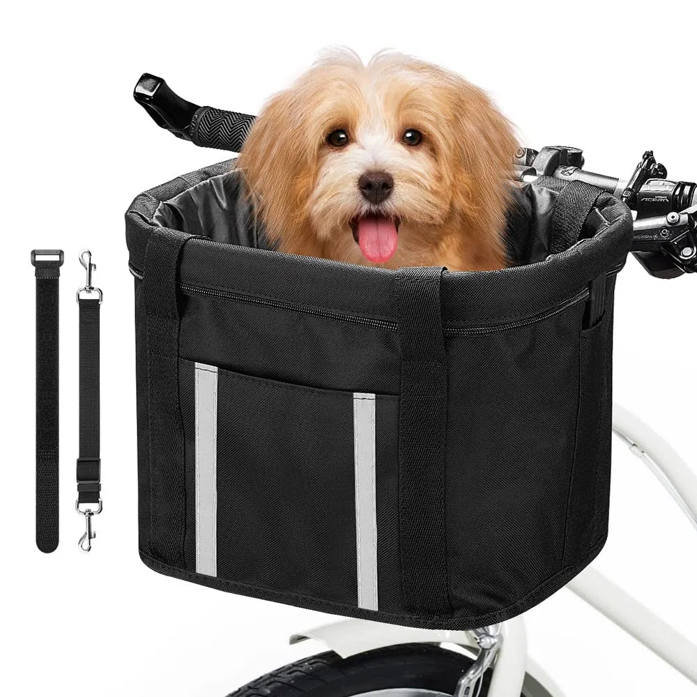 ANZOME Hunde Fahrradkorb, Hundekorb Fahrrad vorne, Abnehmbare Hundetasche für Kleiner Hund-Haustier-Einkaufen-Picknick, mit Lenkeradapter, Kabelbinder, Haustier Sicherheitsgurt, 33 x 22 x 25 cm