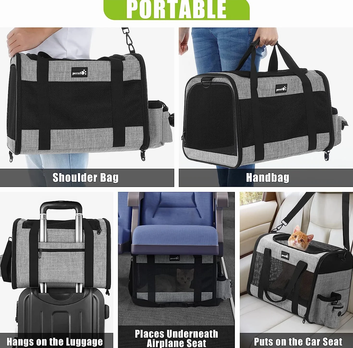 pecute Katzentransportbox ＜6kg, Atmungsaktive Hundetasche Transportbox, Katzen Transportboxen Mit Verstellbarem Schultergurt,Katzentransporttasche Für Reisen Hundetragetasche Für Katzen Welpen